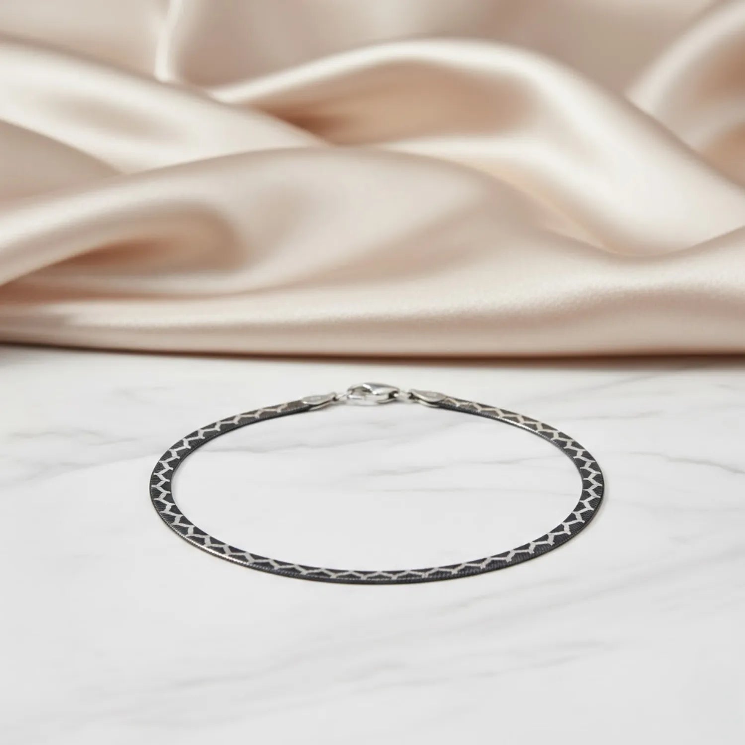 Hulasi Women 925 Sterling Silver Oxidized Geometric Pattern Anklet Pair 27.5cm