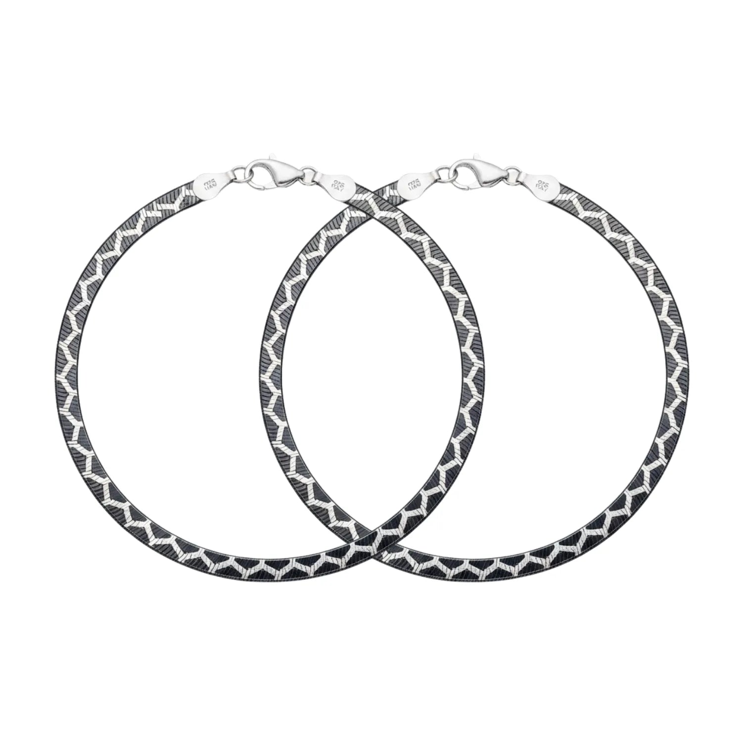 Hulasi Women 925 Sterling Silver Oxidized Geometric Pattern Anklet Pair 27.5cm