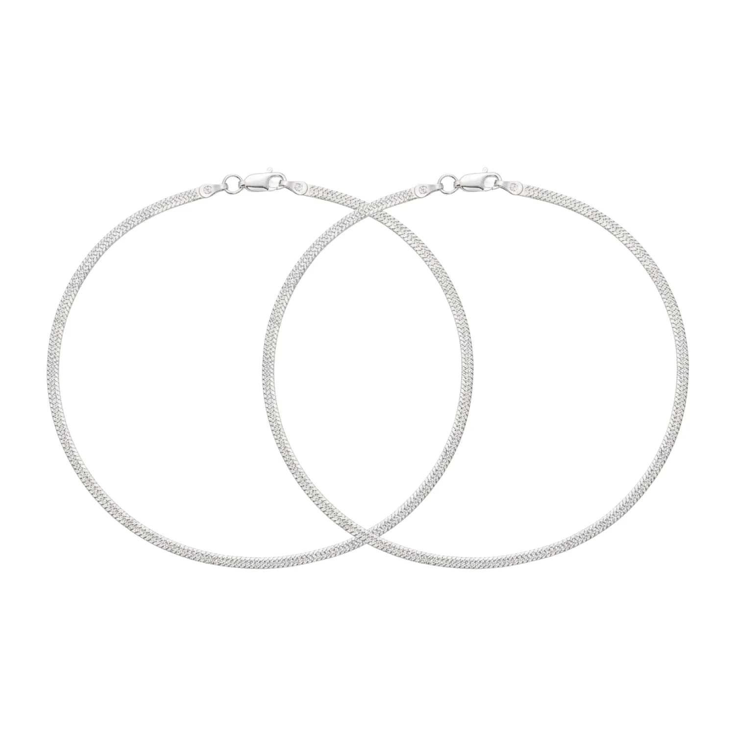 Hulasi Women 925 Sterling Silver Flat Herringbone Chain Anklet Pair 27.5cm