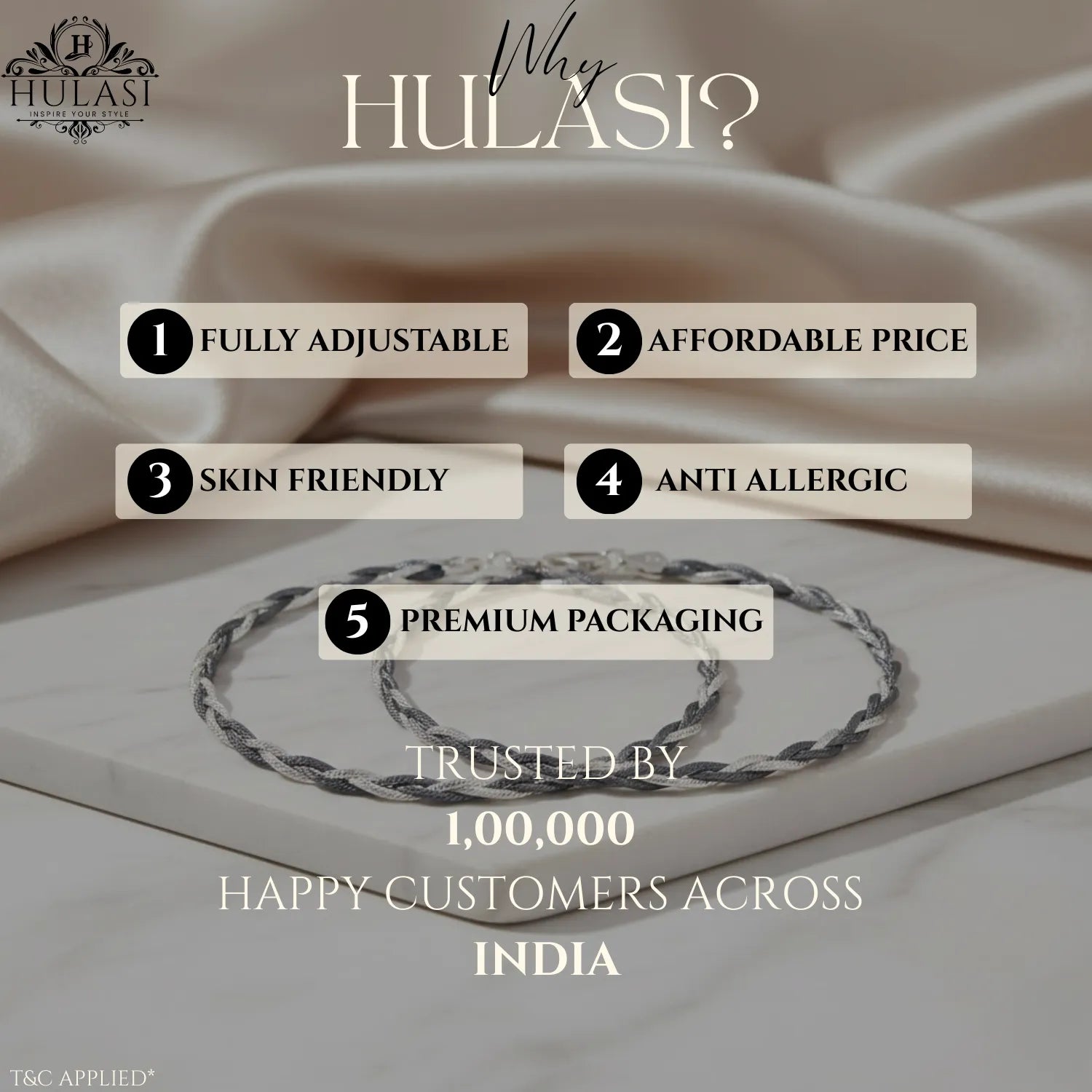 Hulasi Women 925 Sterling Silver Two-Tone Twisted Rope Anklet Pair 27.5cm