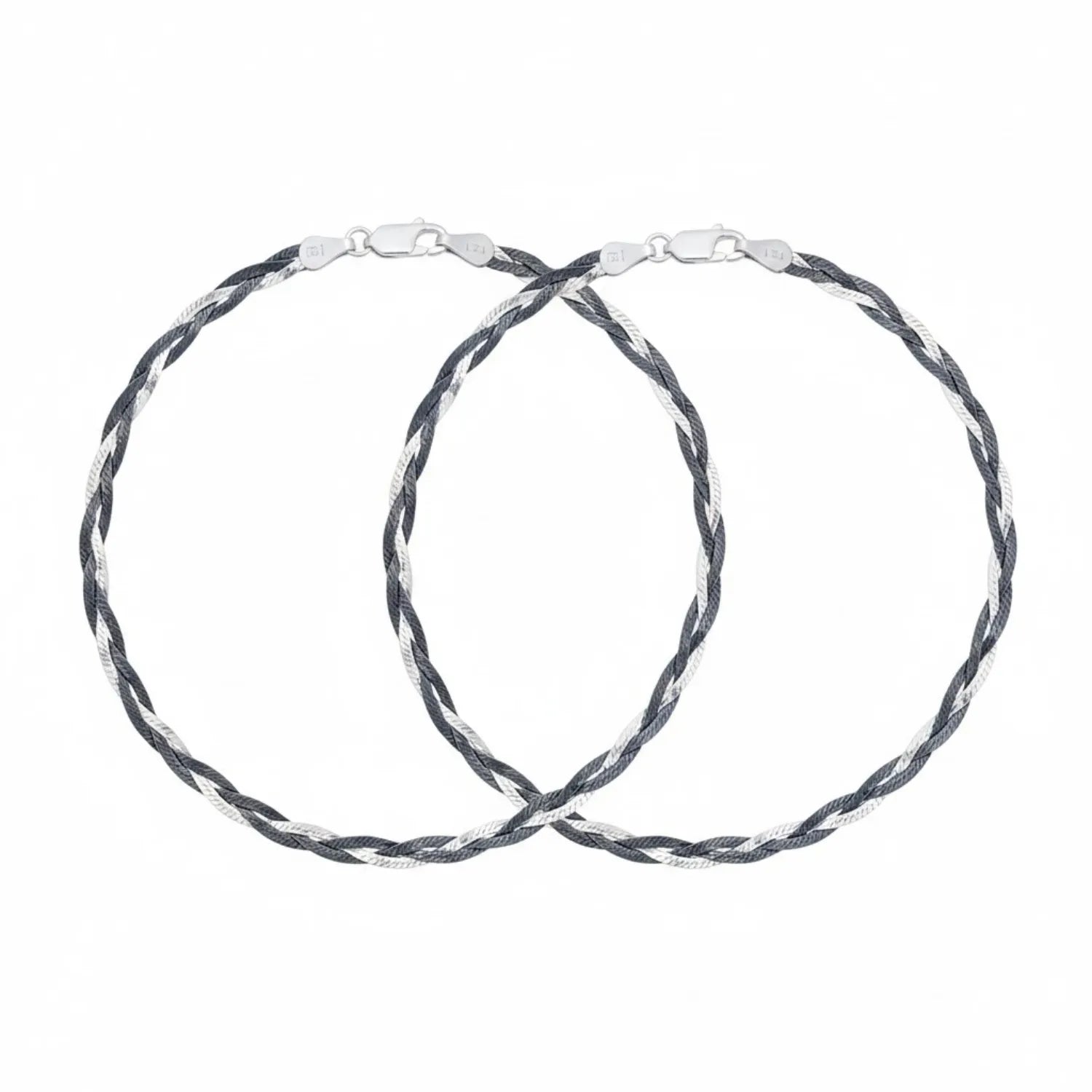 Hulasi Women 925 Sterling Silver Two-Tone Twisted Rope Anklet Pair 27.5cm