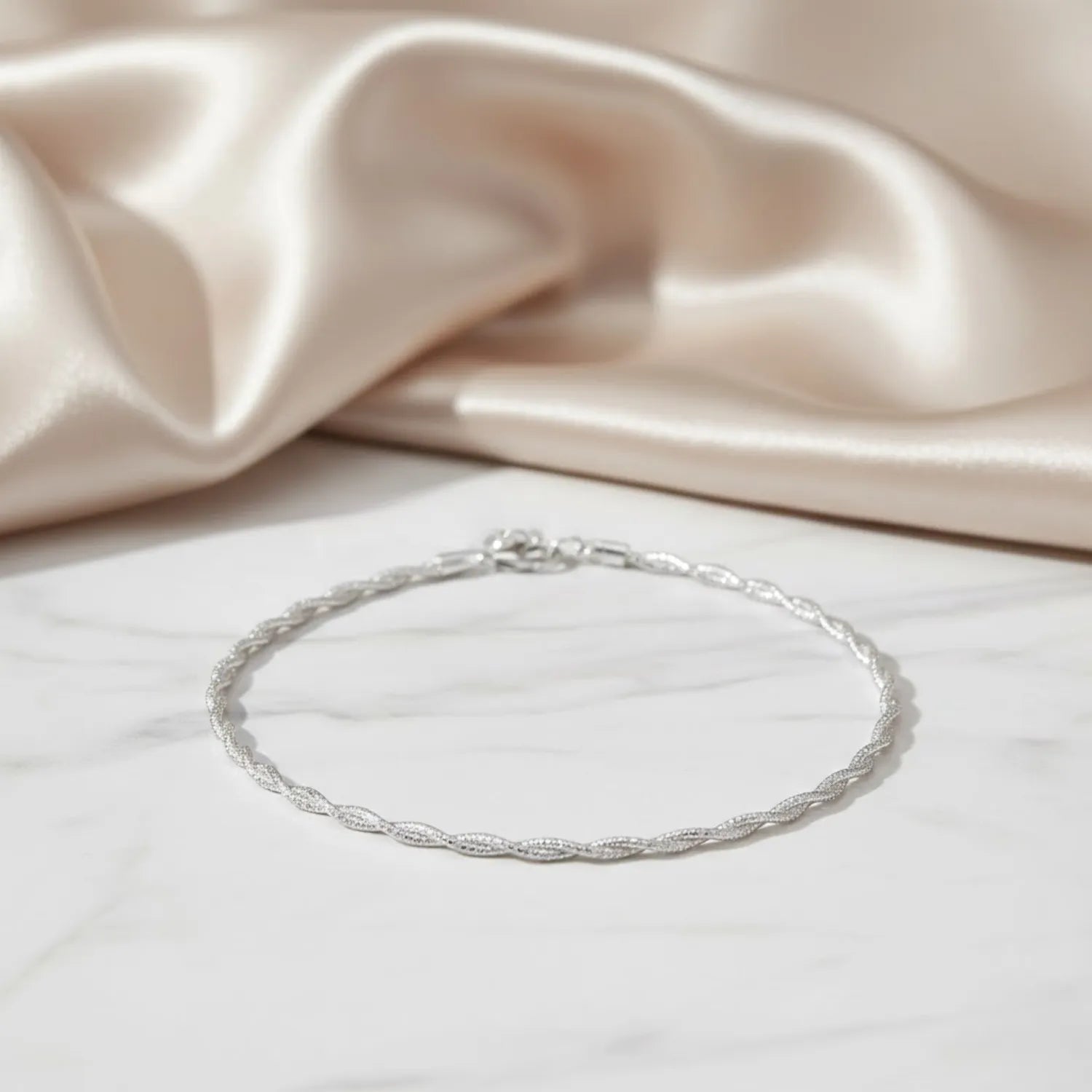 Hulasi Women 925 Sterling Silver Sparkle Twisted Rope Anklet Pair 27.5cm