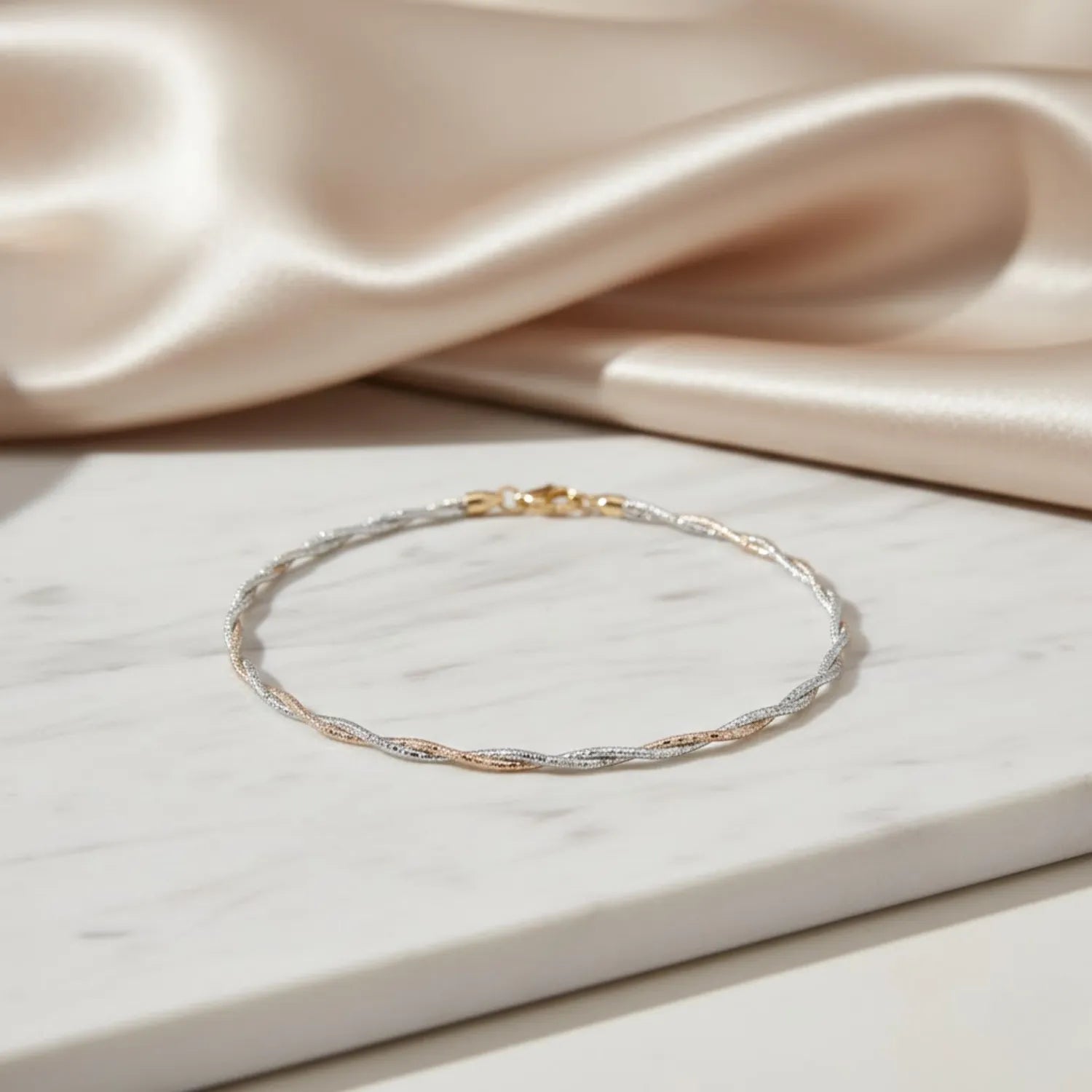 Hulasi Women 925 Sterling Silver Tri-Color Twisted Chain Anklet Pair 27.5cm