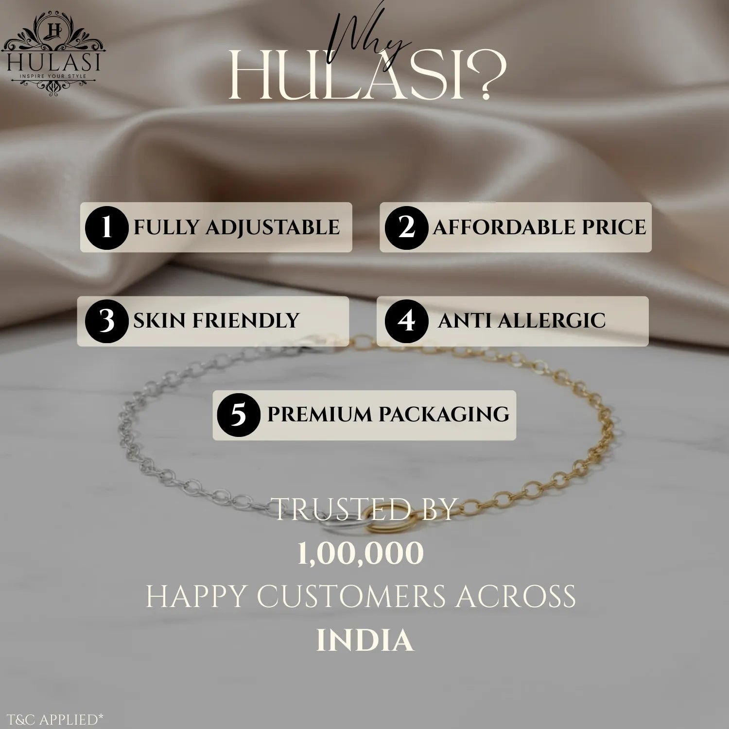 Hulasi Women 925 Sterling Silver Two-Tone Paperclip Link Anklet Pair 24cm