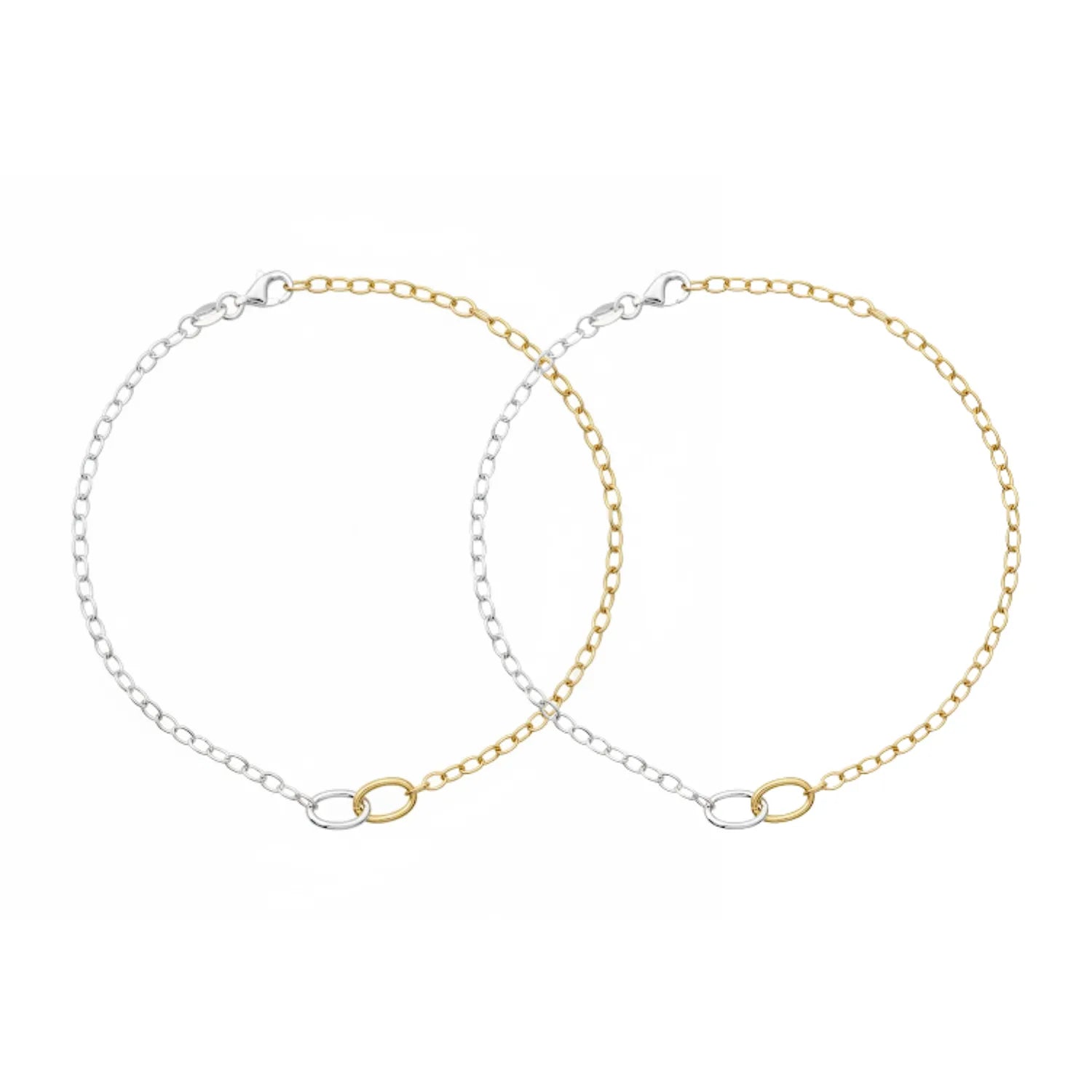 Hulasi Women 925 Sterling Silver Two-Tone Paperclip Link Anklet Pair 24cm