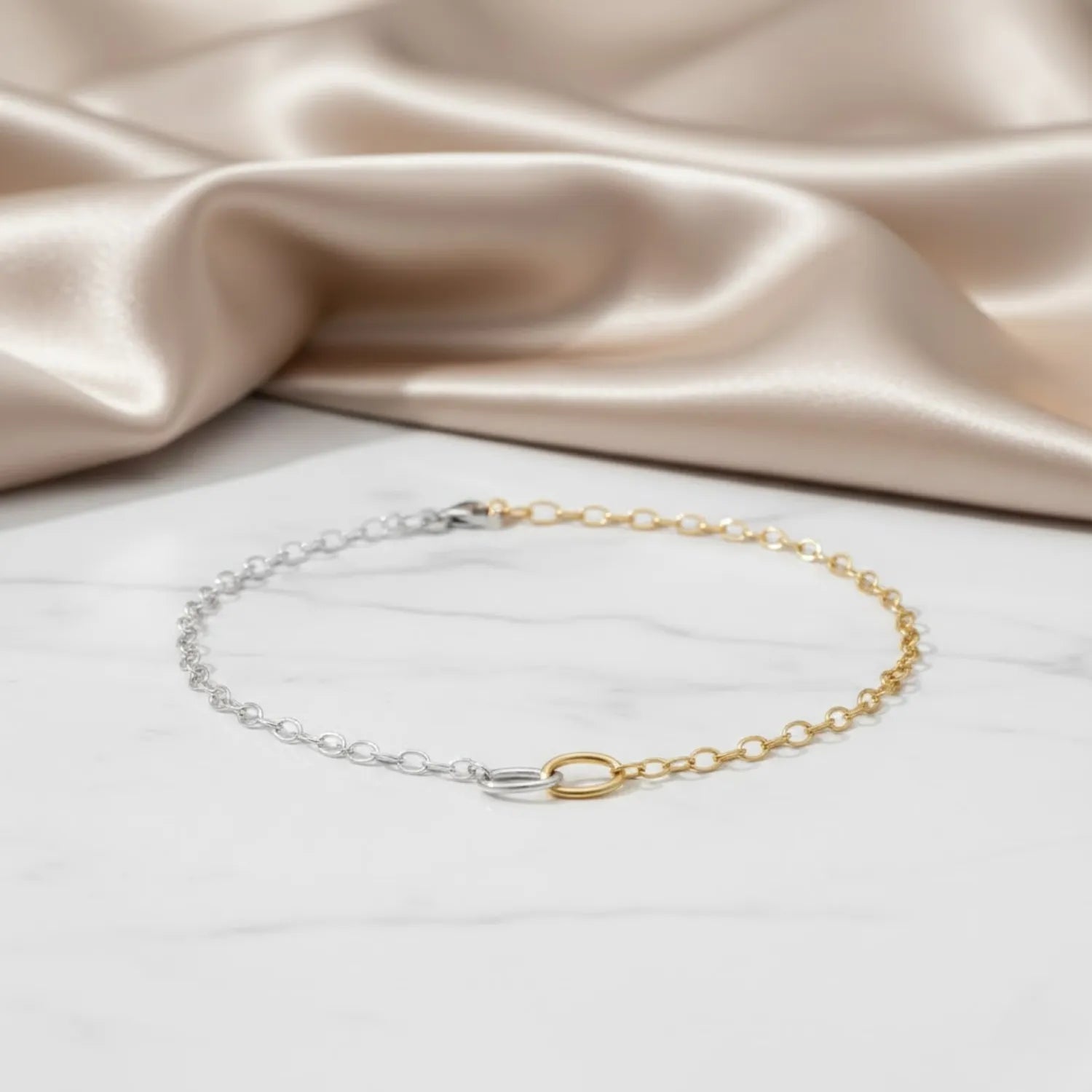 Hulasi Women 925 Sterling Silver Two-Tone Paperclip Link Anklet Pair 24cm