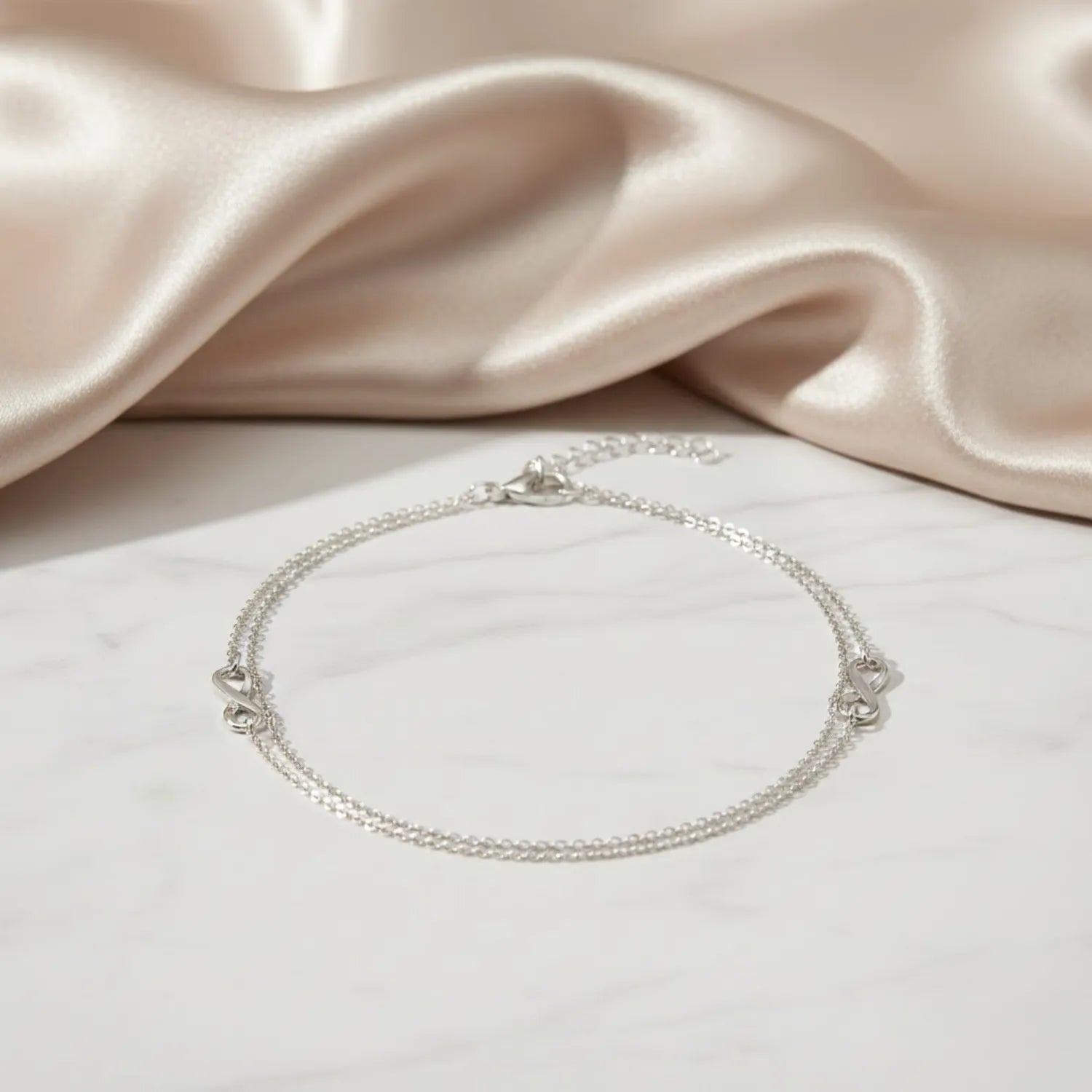 Hulasi Women 925 Sterling Silver Infinity Double Chain Anklet Pair 27cm