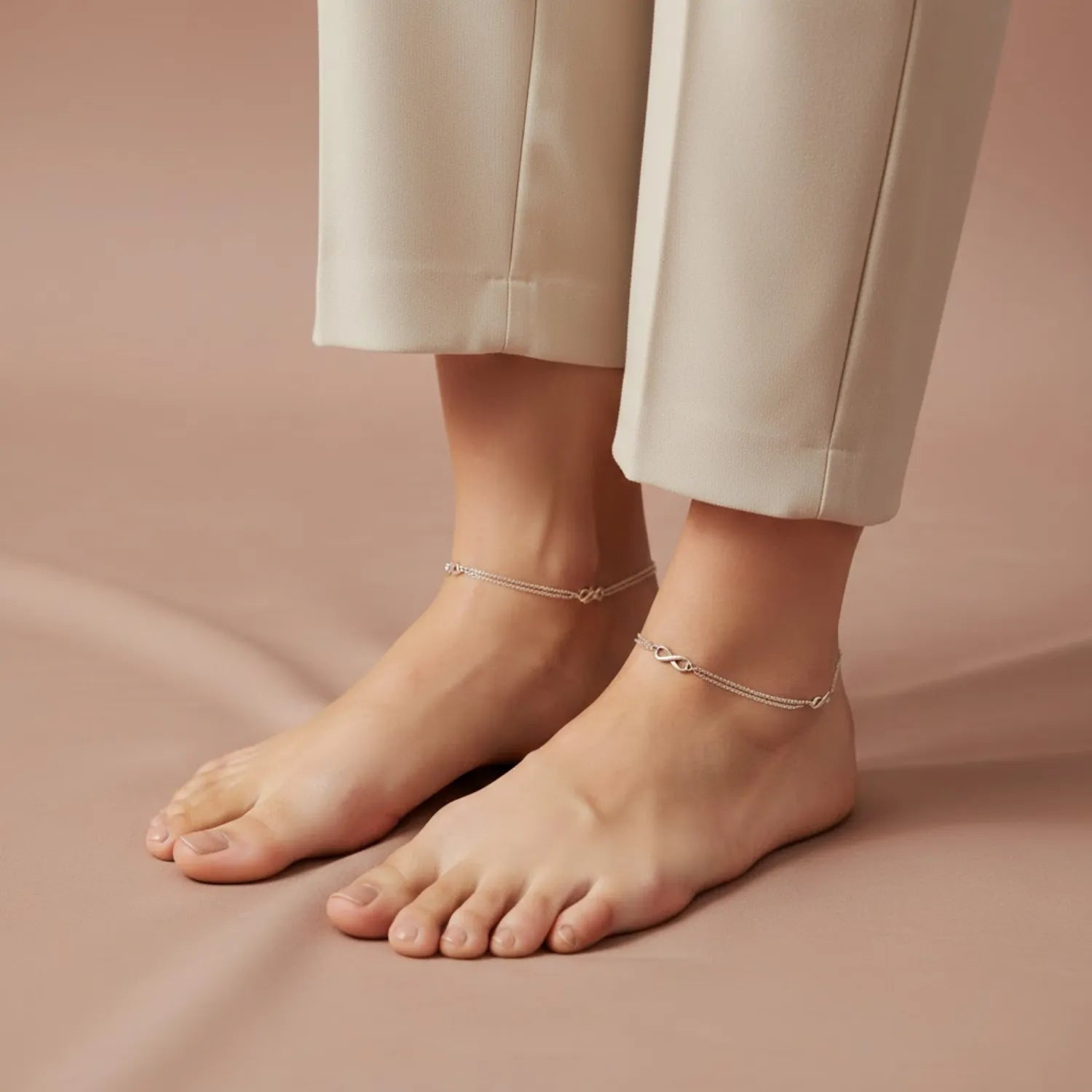 Hulasi Women 925 Sterling Silver Infinity Double Chain Anklet Pair 27cm