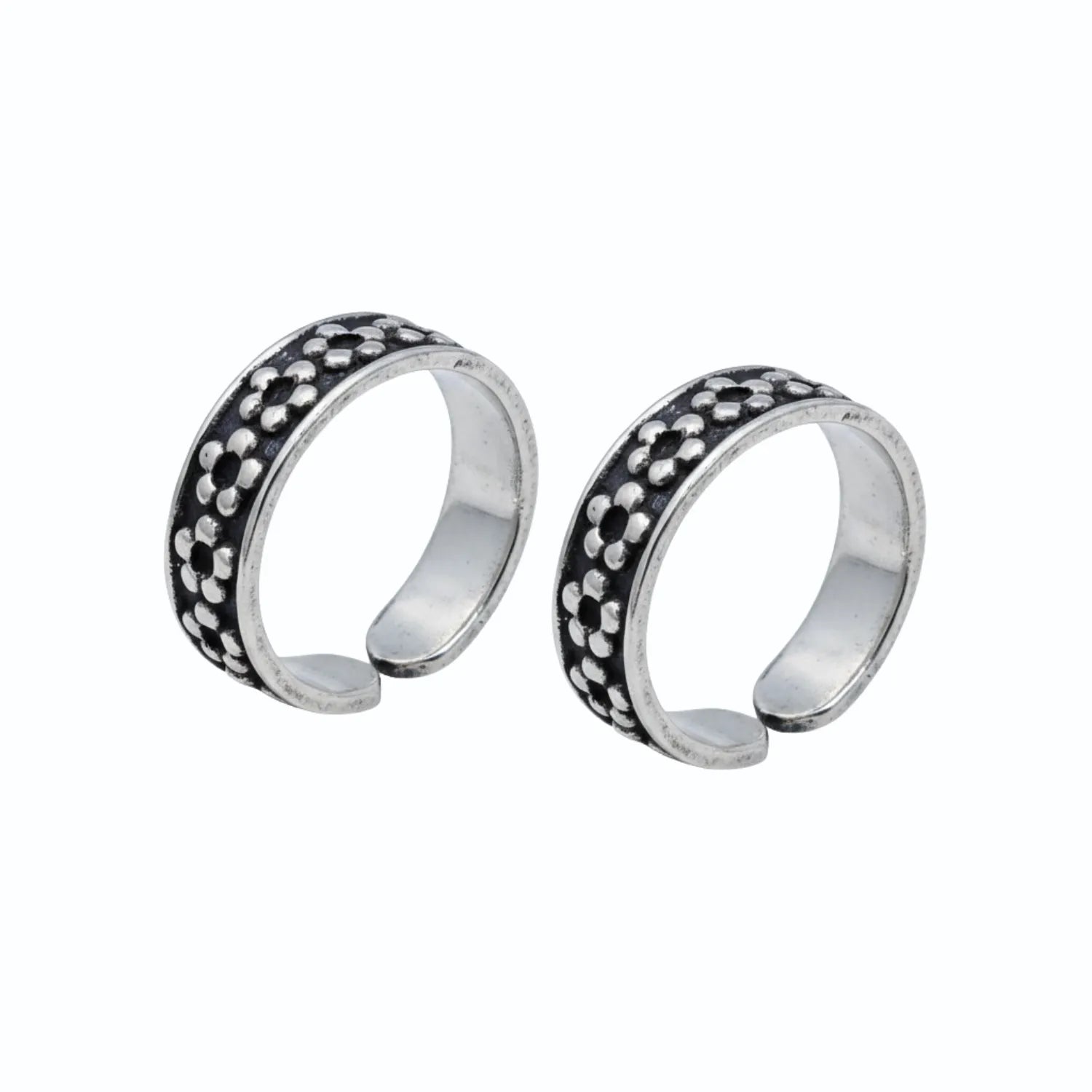 Chequered Border Oxidised Silver ANTIQUE TOE-RING