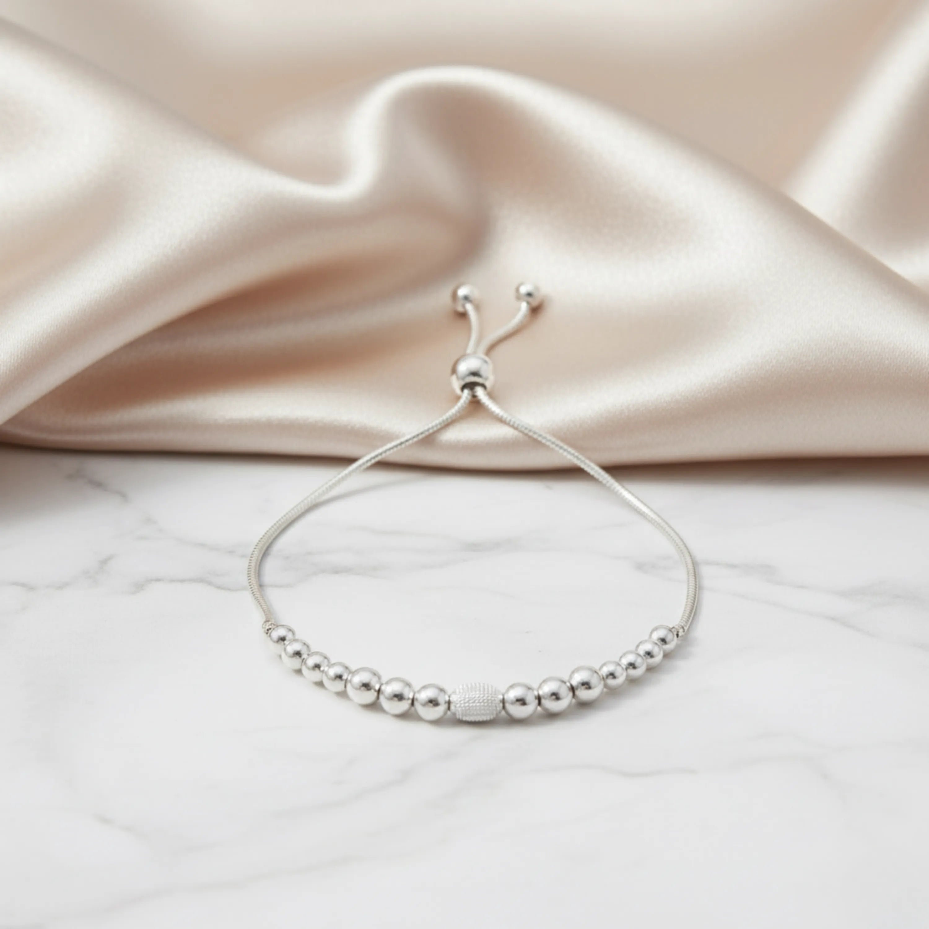 Hulasi Women's 925 Sterling Silver Minimalist Beaded Snake Chain Adjustable Slider Bracelet