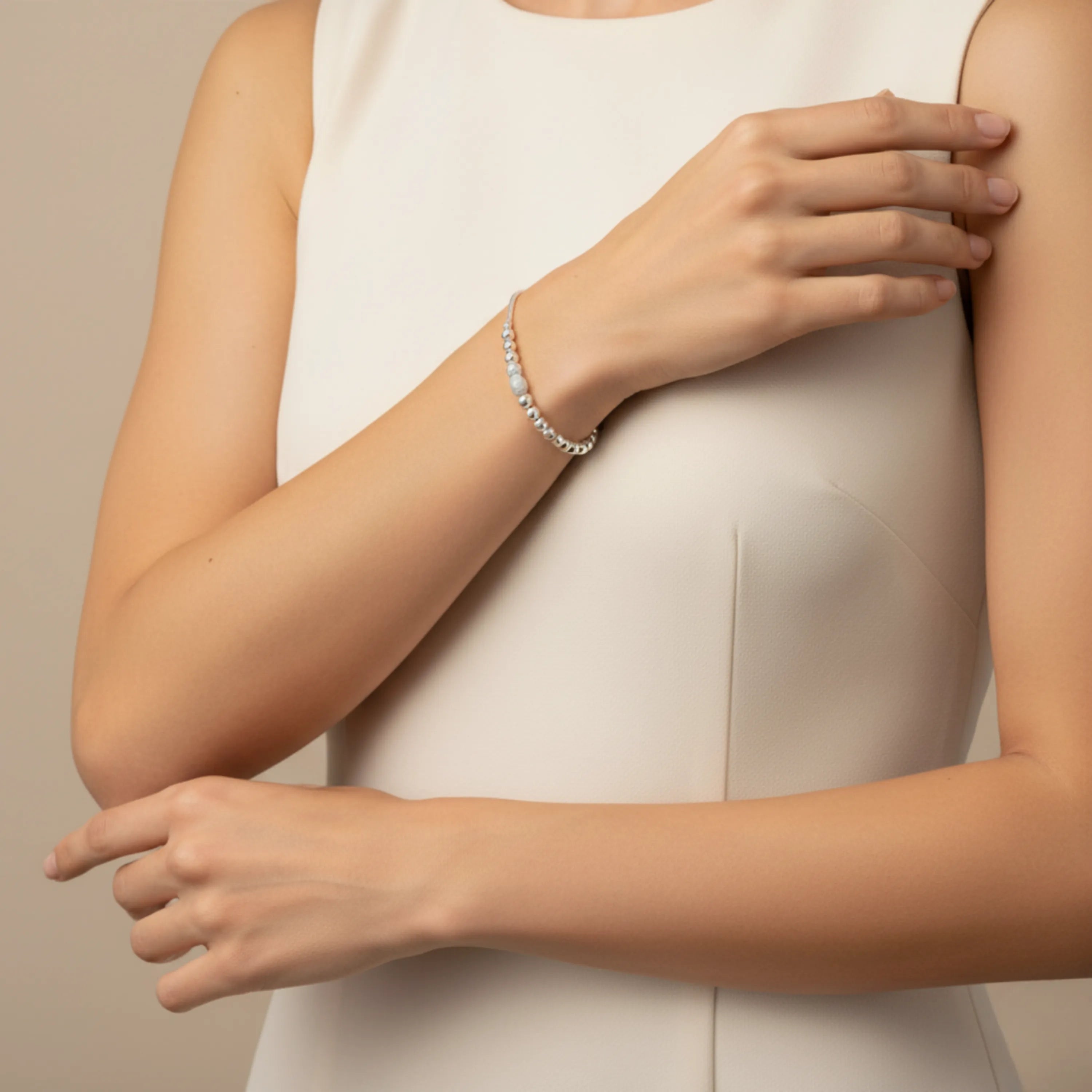 Hulasi Women's 925 Sterling Silver Minimalist Beaded Snake Chain Adjustable Slider Bracelet