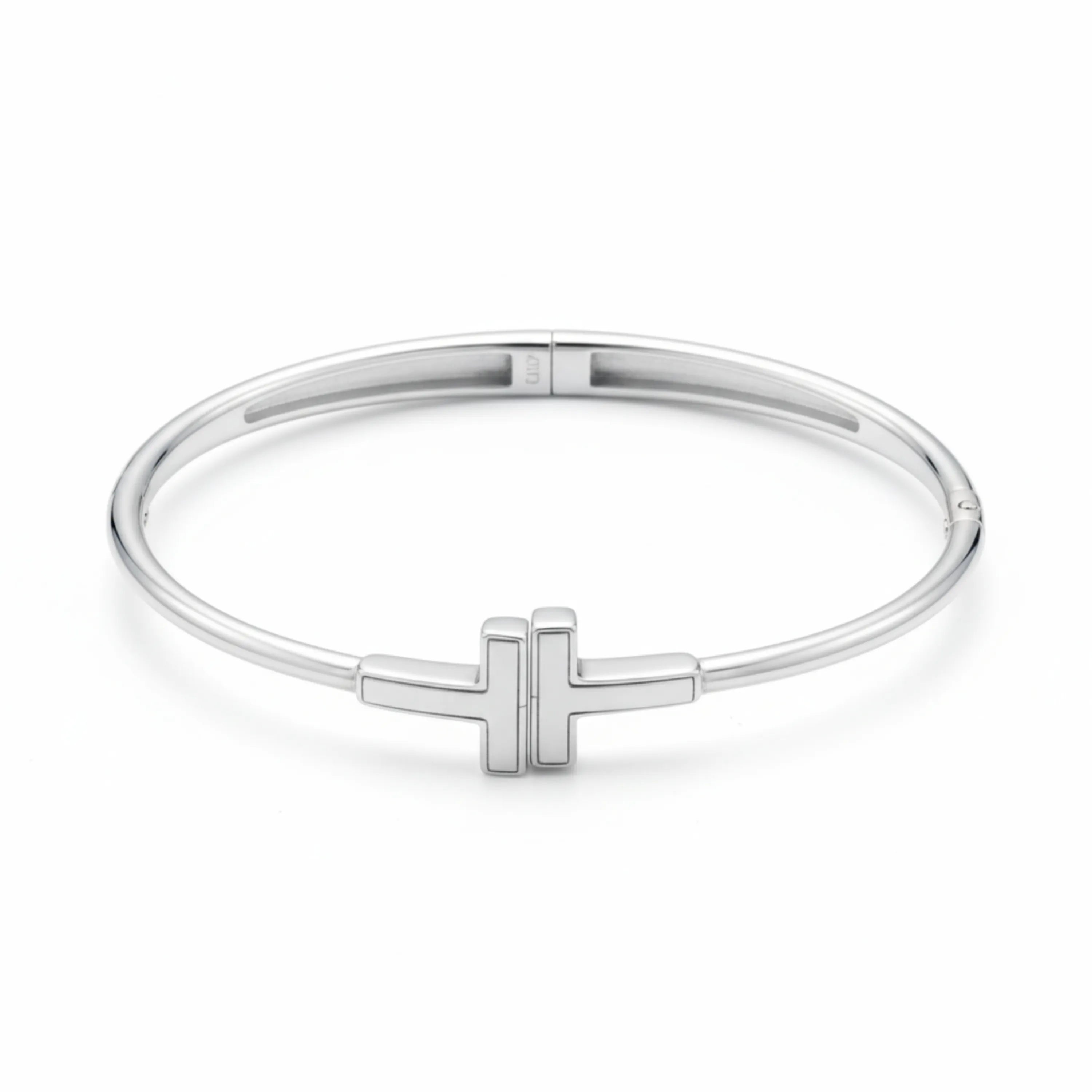 Hulasi Women's 925 Sterling Silver Polished Plain T-Bar Hinged Bangle Bracelet 6cm