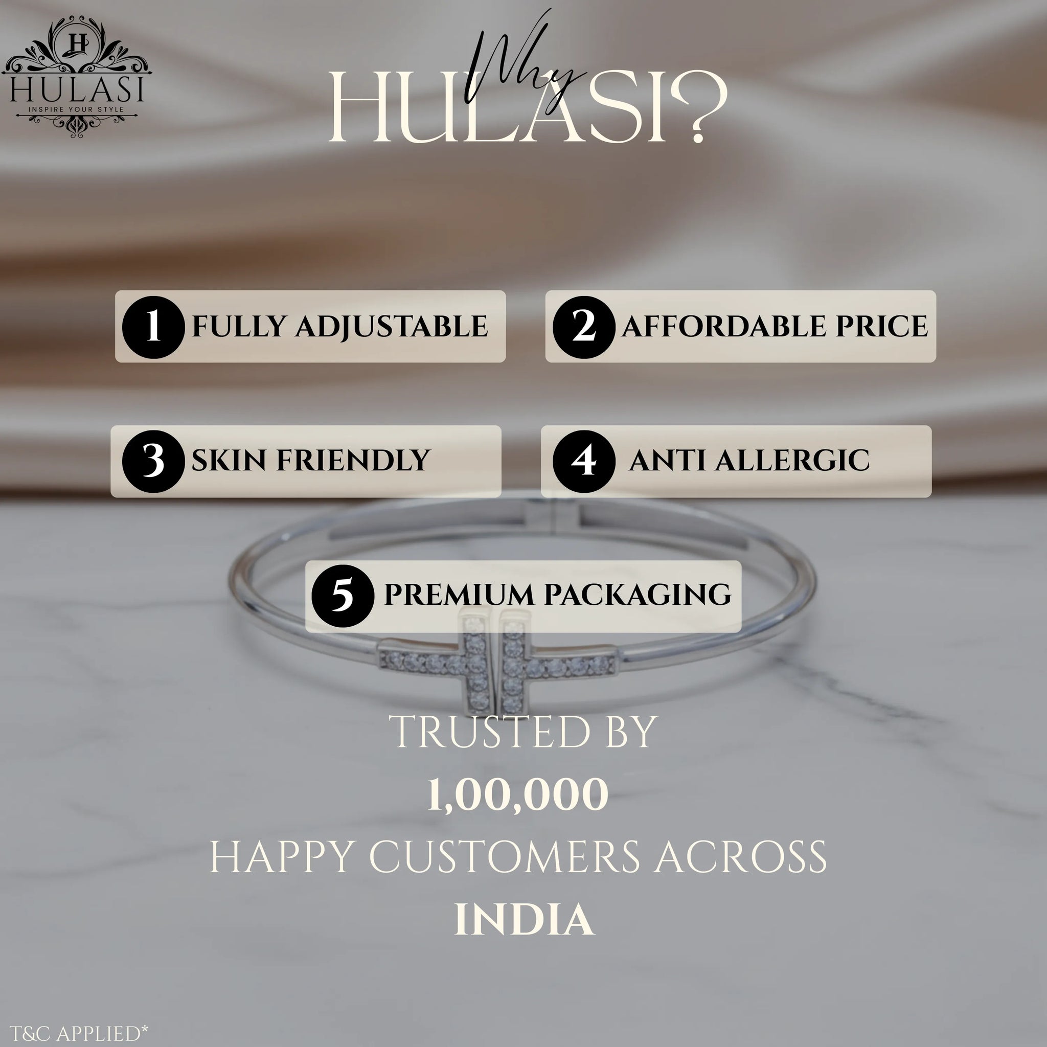 Hulasi Women's 925 Sterling Silver Pave Cubic Zirconia T-Bar Hinged Bangle Bracelet 6cm