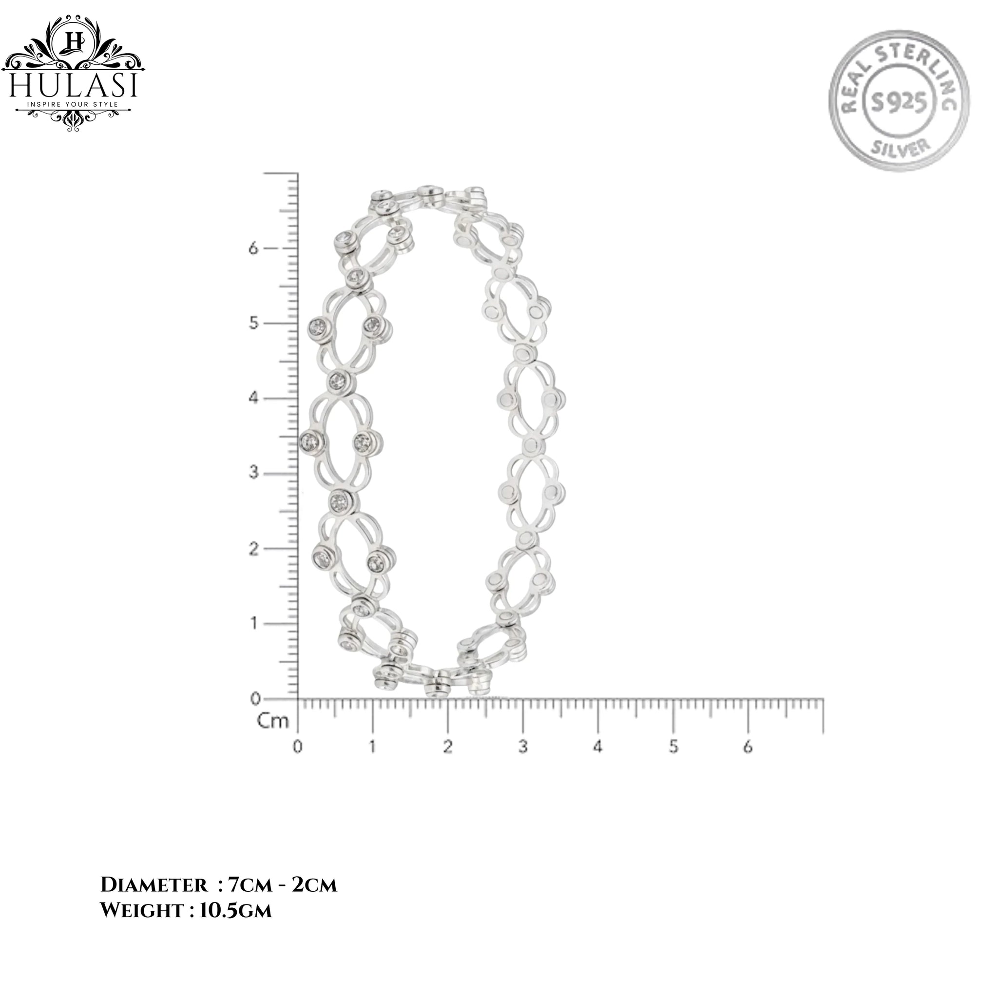 Hulasi Women 925 Sterling Silver Geometric Link Retractable Adjustable Bangle Bracelet