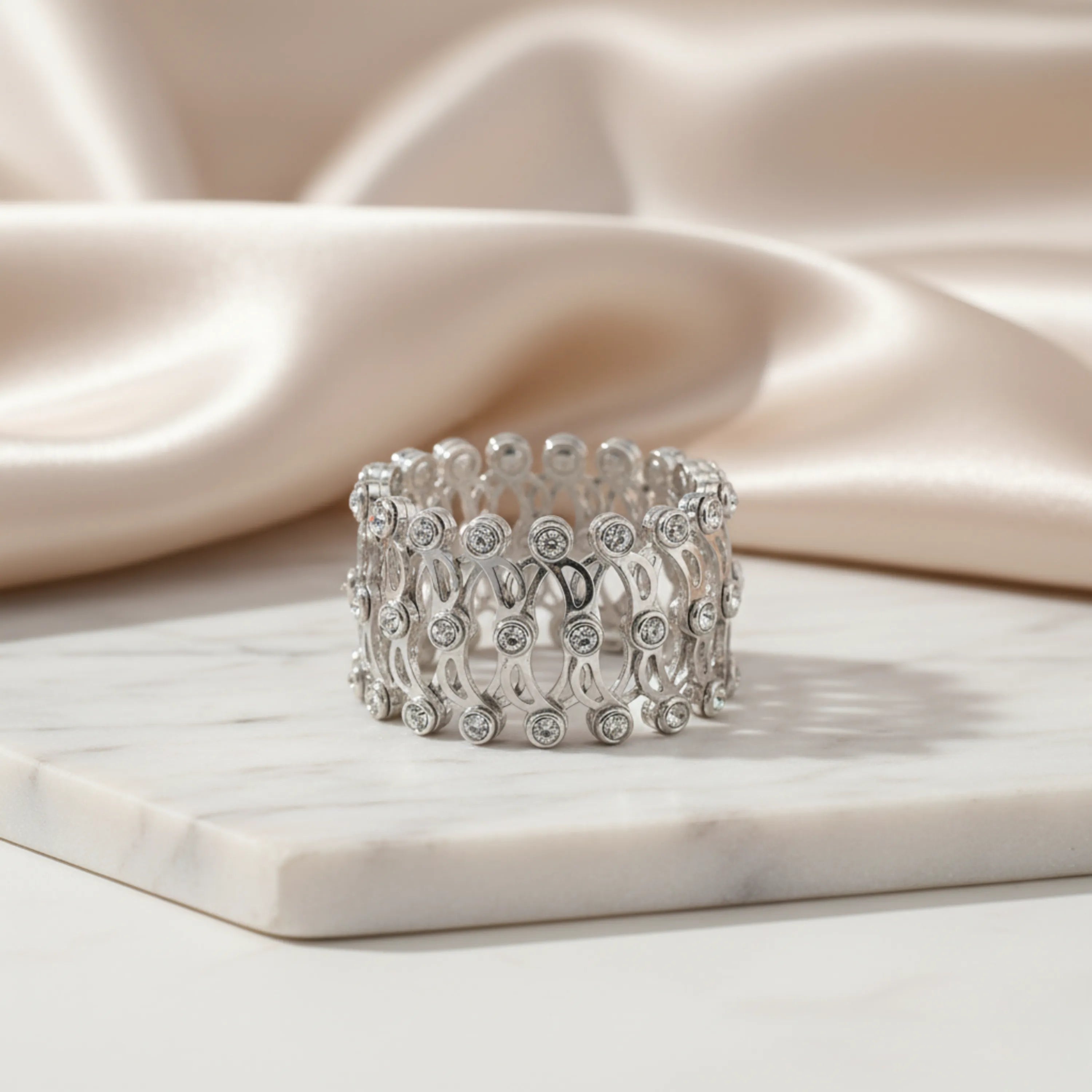 Hulasi Women 925 Sterling Silver Geometric Link Retractable Adjustable Bangle Bracelet