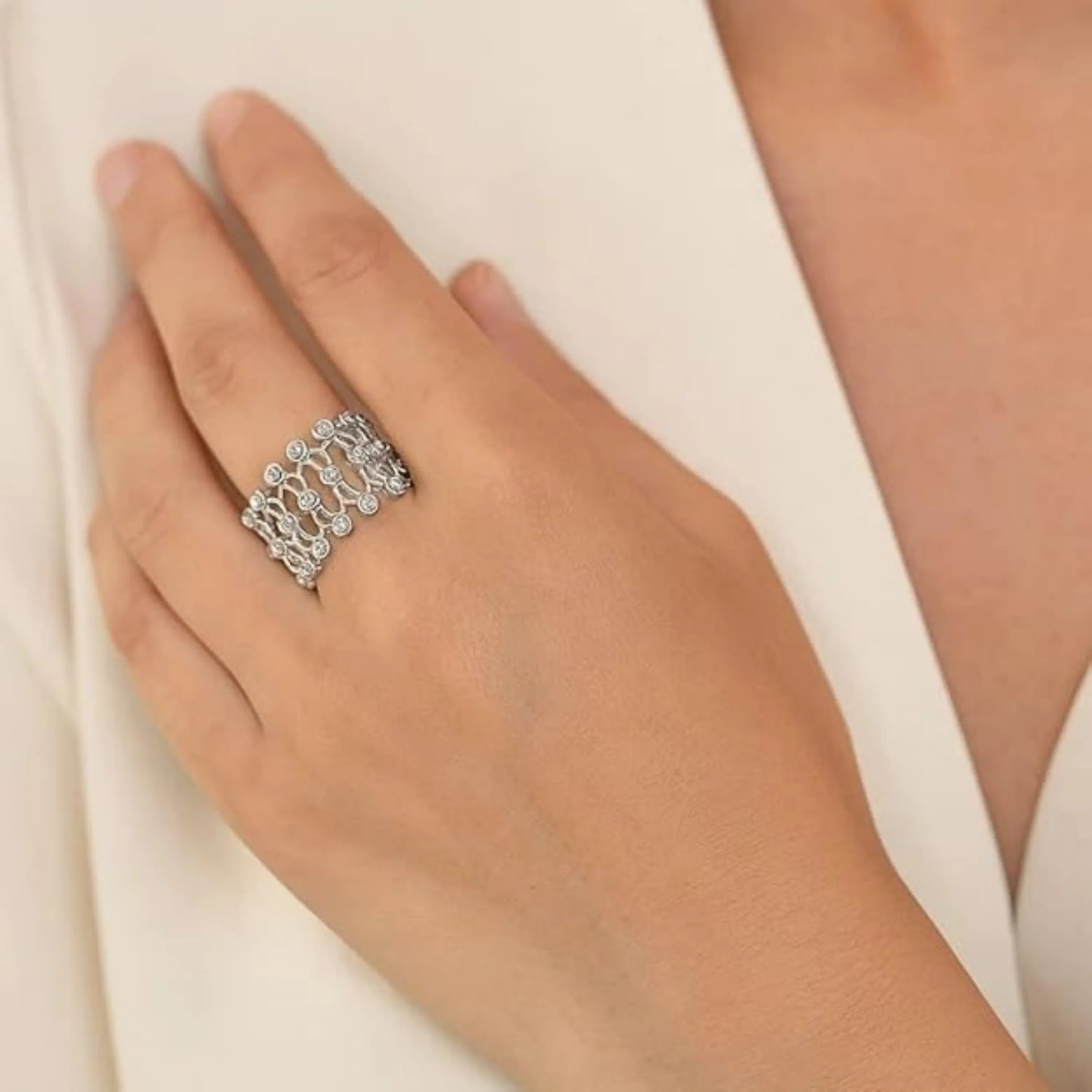 Hulasi Women 925 Sterling Silver Geometric Link Retractable Adjustable Bangle Bracelet