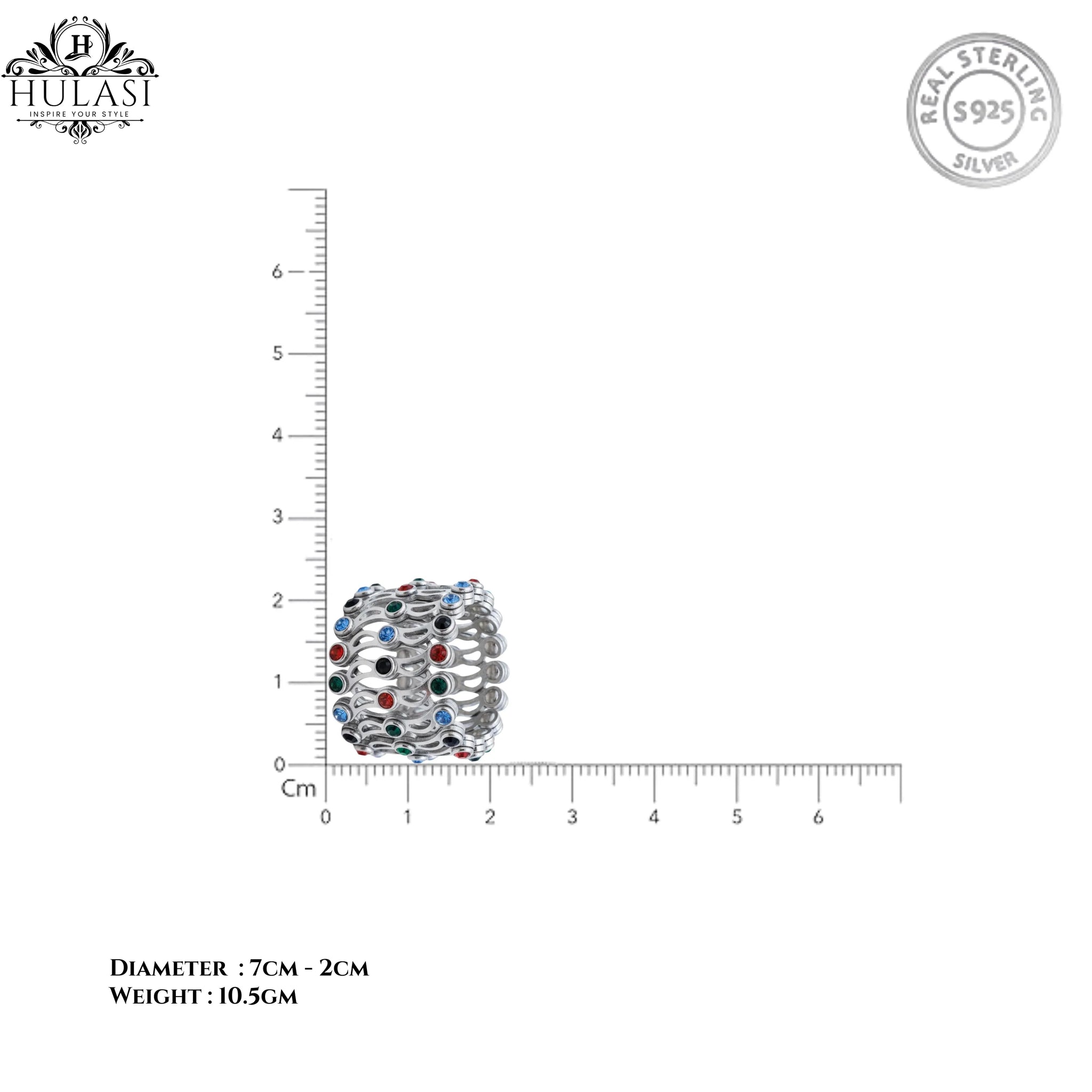 Hulasi Women 925 Sterling Silver Multi Color Stone Geometric Adjustable Bangle Bracelet