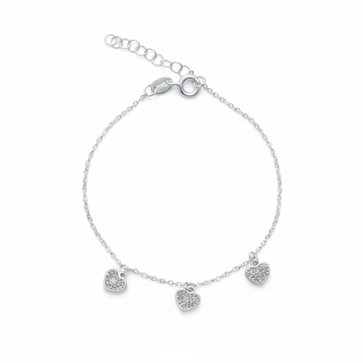 Hulasi Women 925 Sterling Silver Triple Heart Charm Cubic Zirconia Bracelet Adjustable 16cm
