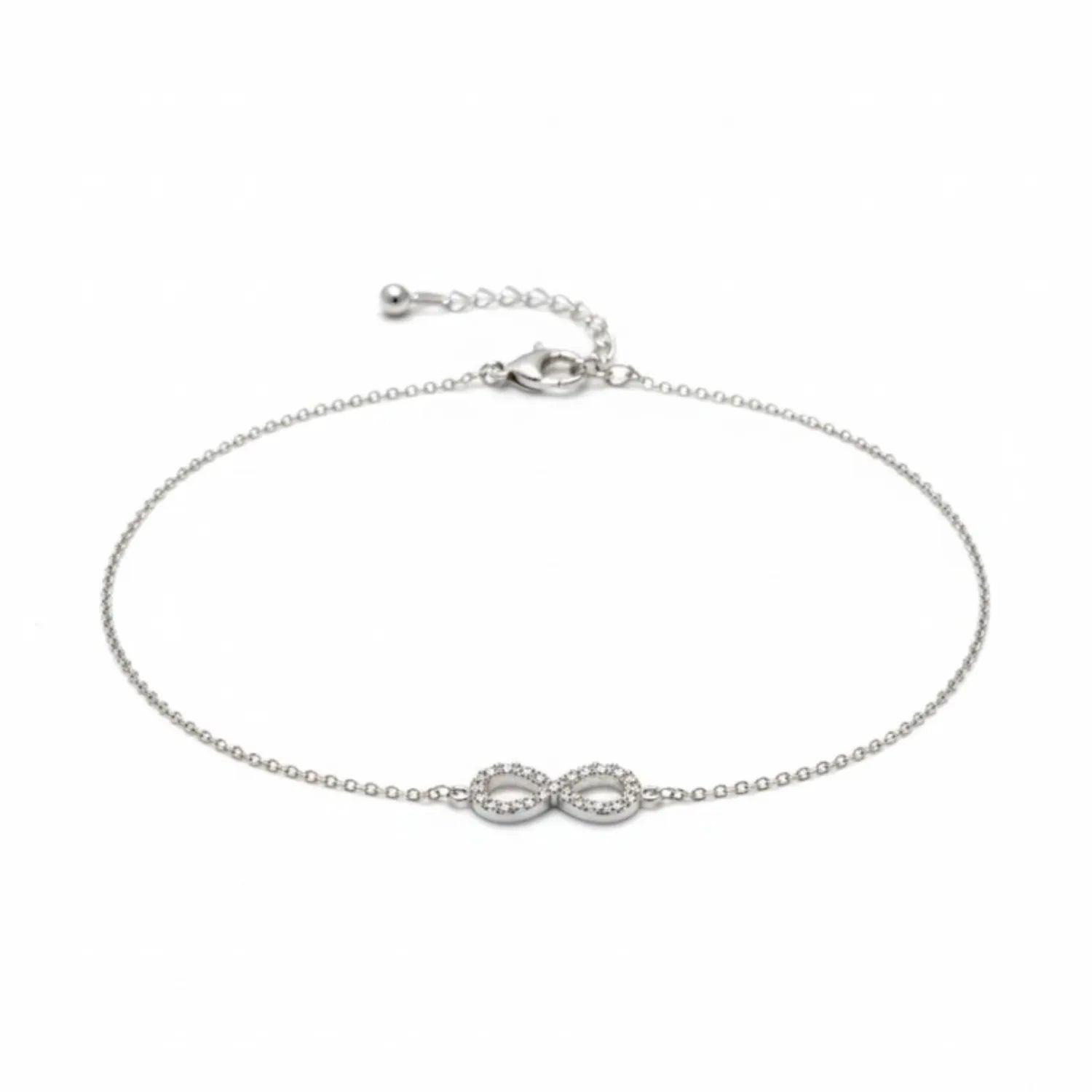 Hulasi Women 925 Sterling Silver Infinity Symbol Crystal Studded Bracelet Adjustable 16cm
