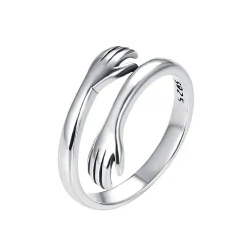 Hulasi 925 Sterling Silver Hug Hands Adjustable Ring for Unisex
