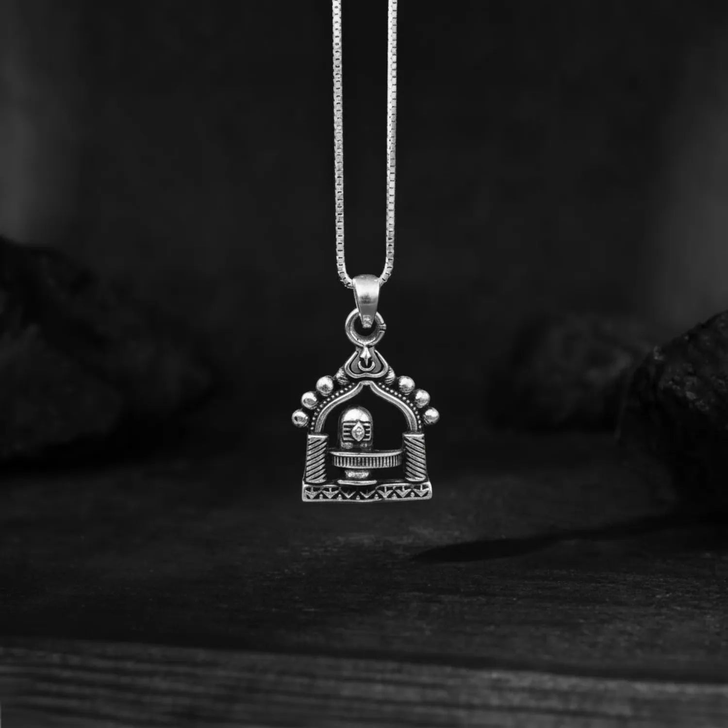 Shivling Temple Domed Pendant – Oxidised Silver