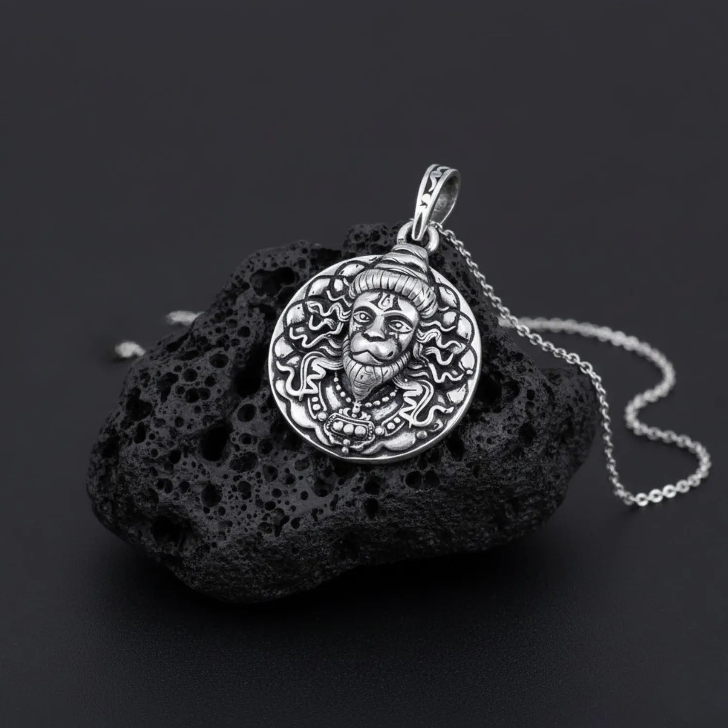 Warrior Lord Hanuman Oxidised Medallion Locket