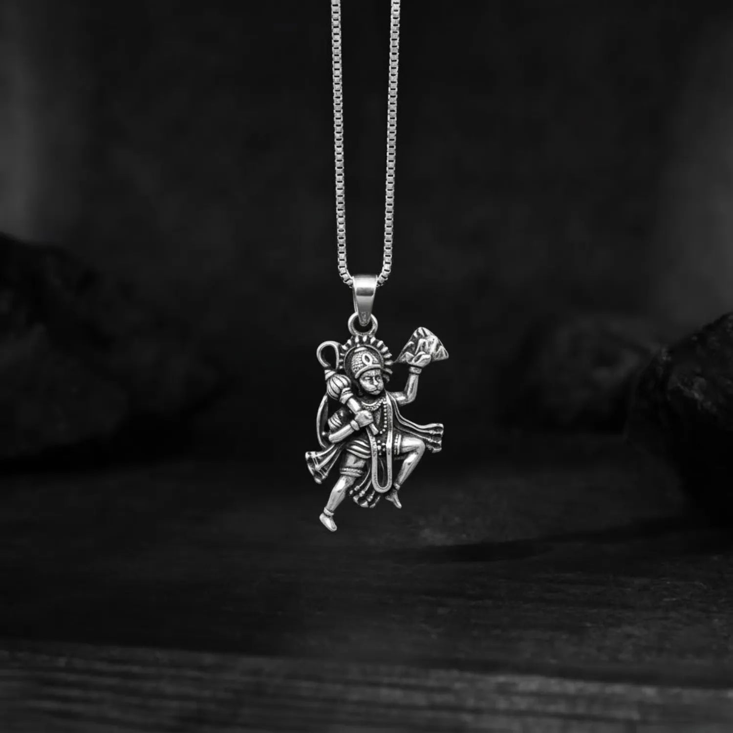 Oxidised Hanuman Ji with Gada Pendant