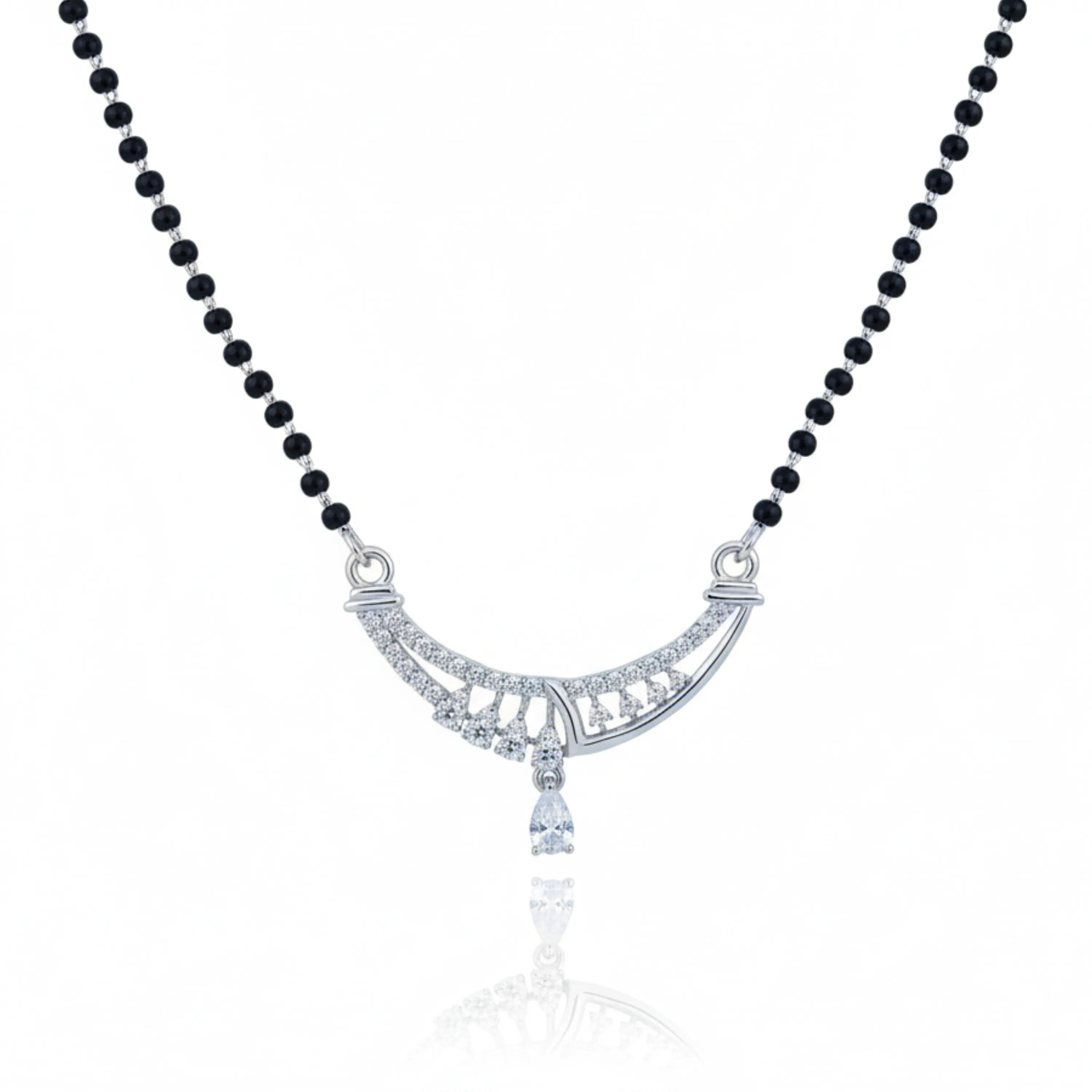 Triple Drop Curve CZ Bridal Mangal Sutra Pendant