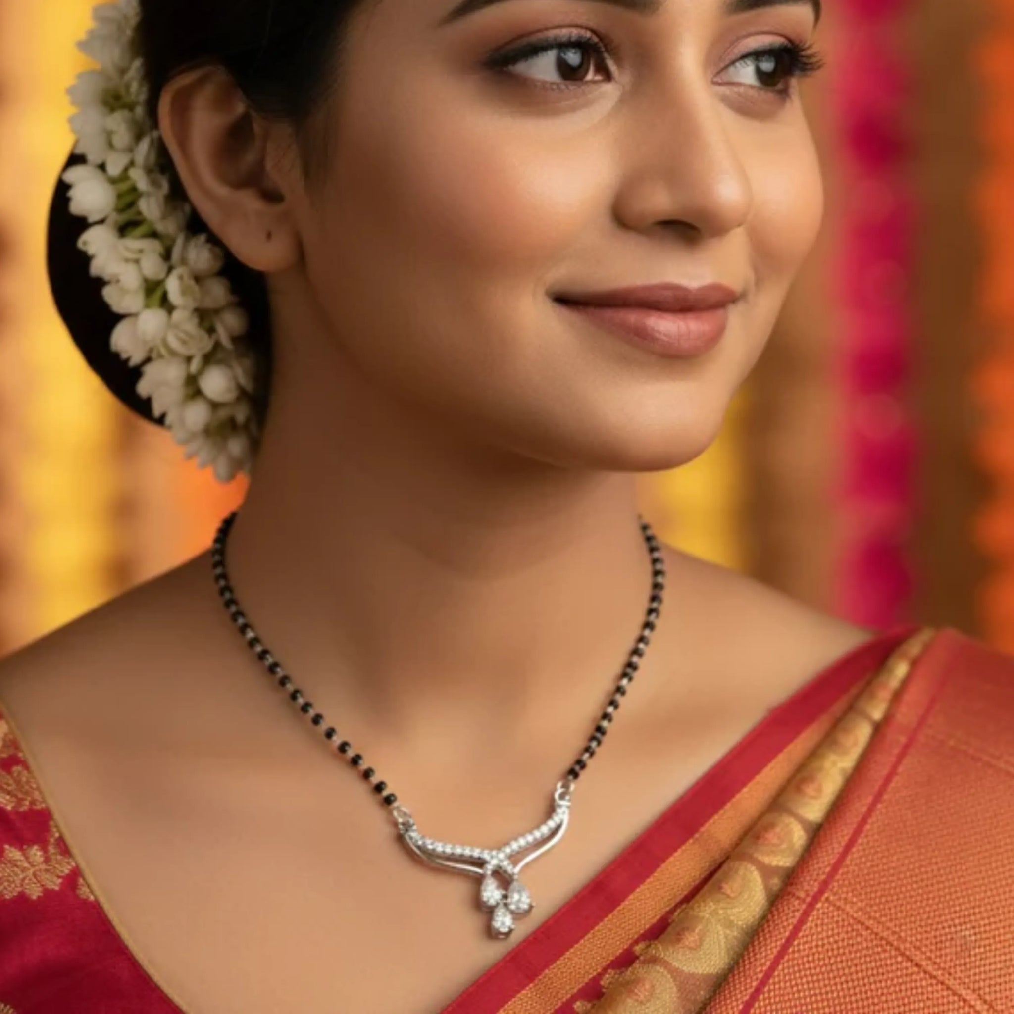 Crown Design CZ Curved Mangal Sutra Pendant