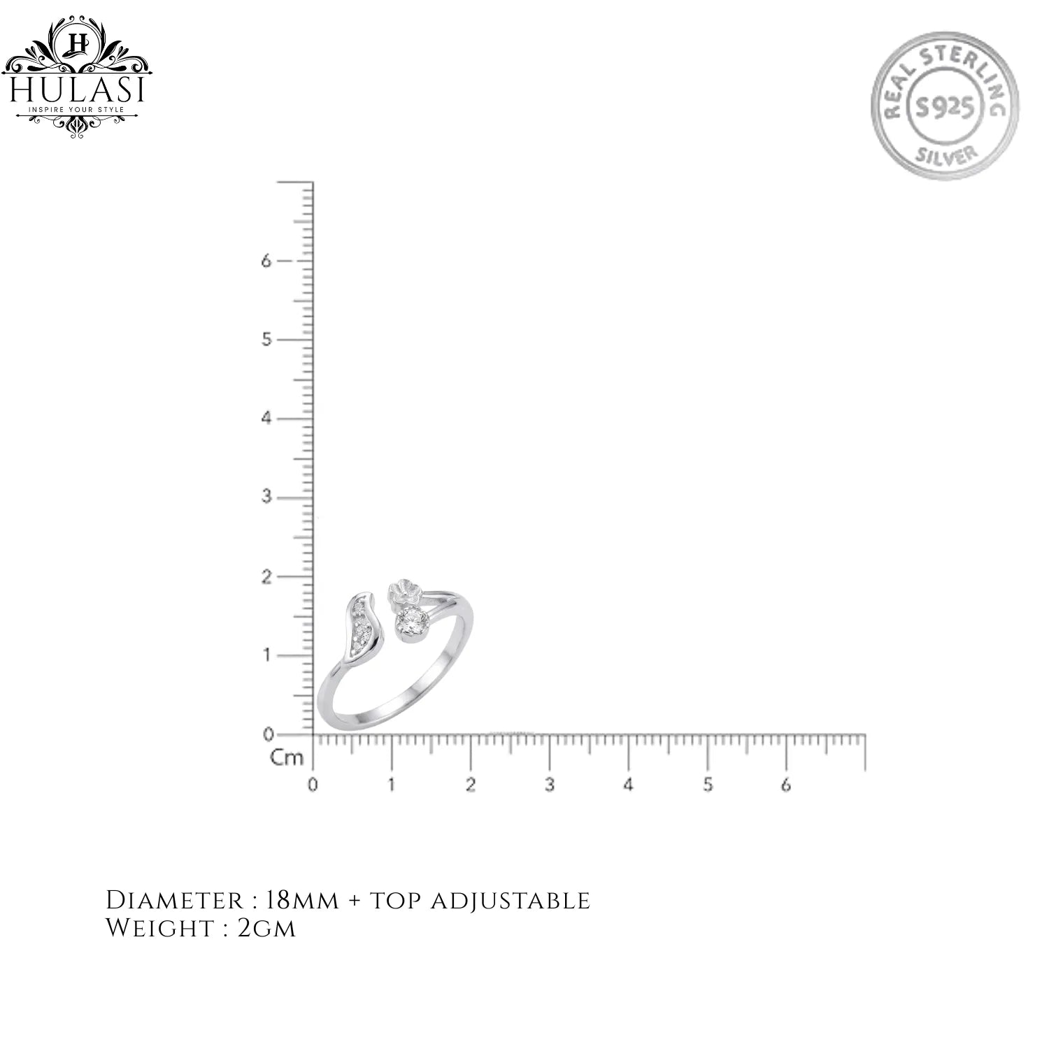 Hulasi 925 Sterling Silver Solitaire Twist CZ Adjustable Ring for Women
