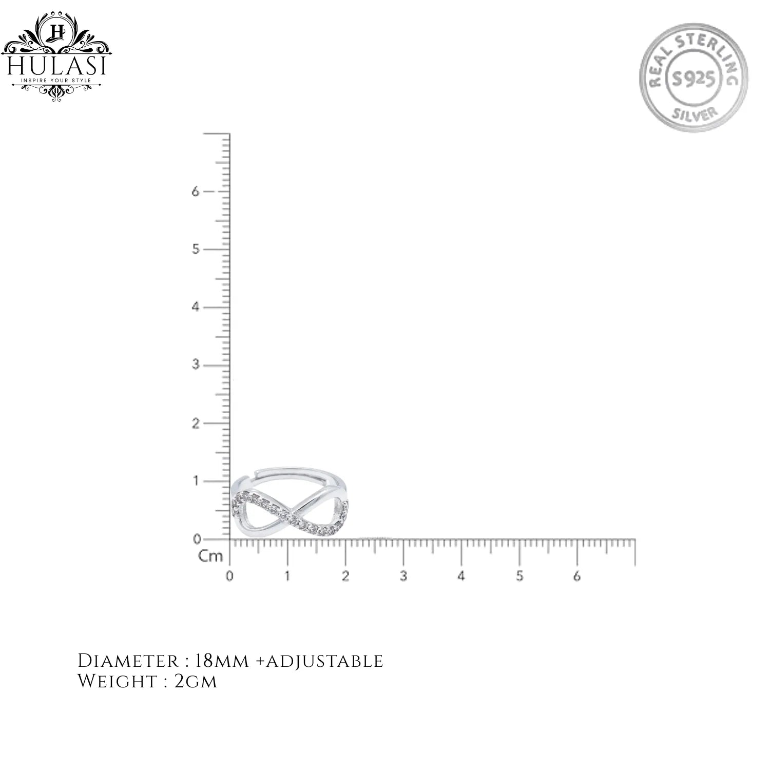 Hulasi 925 Sterling Silver Infinity CZ Adjustable Ring for Women