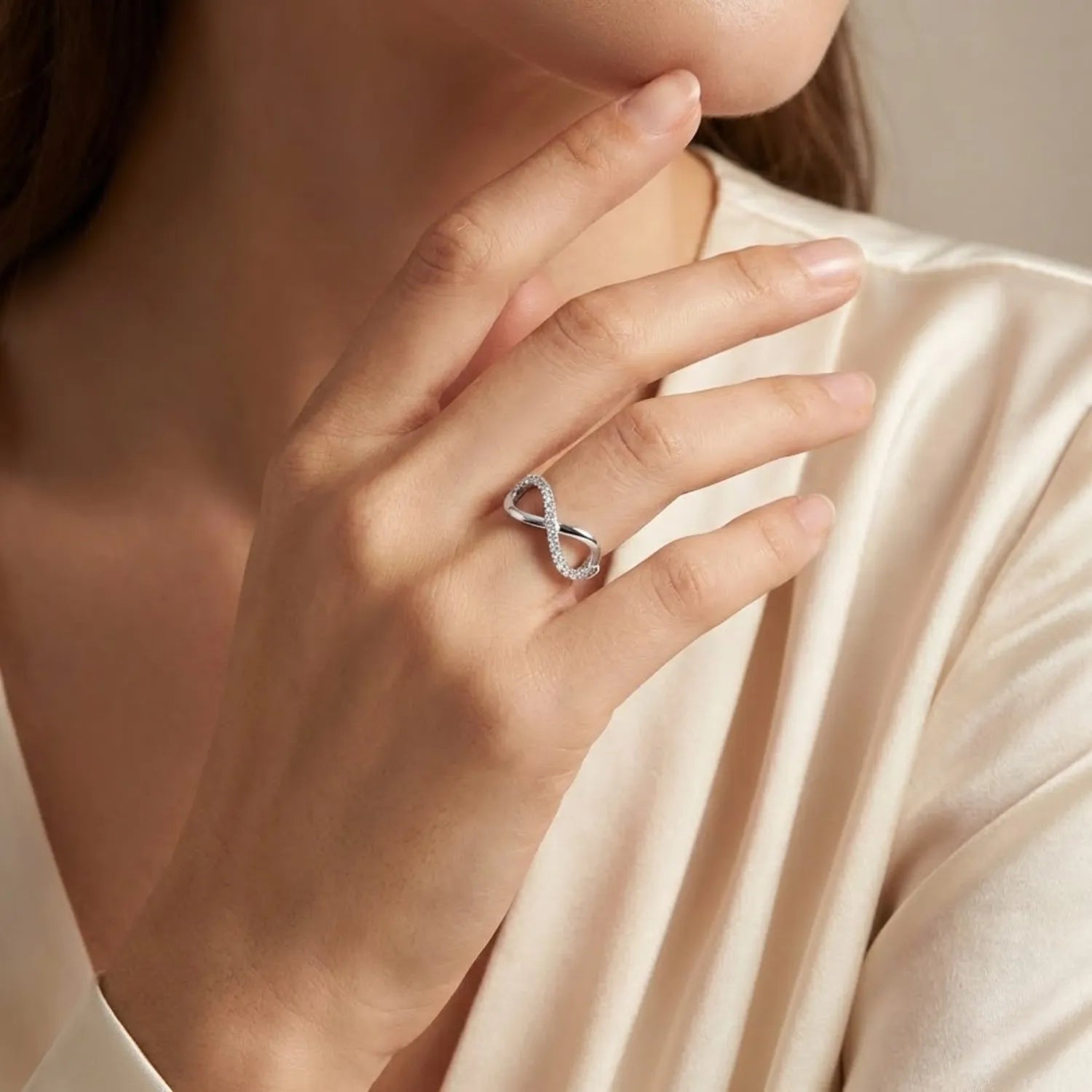 Hulasi 925 Sterling Silver Infinity CZ Adjustable Ring for Women