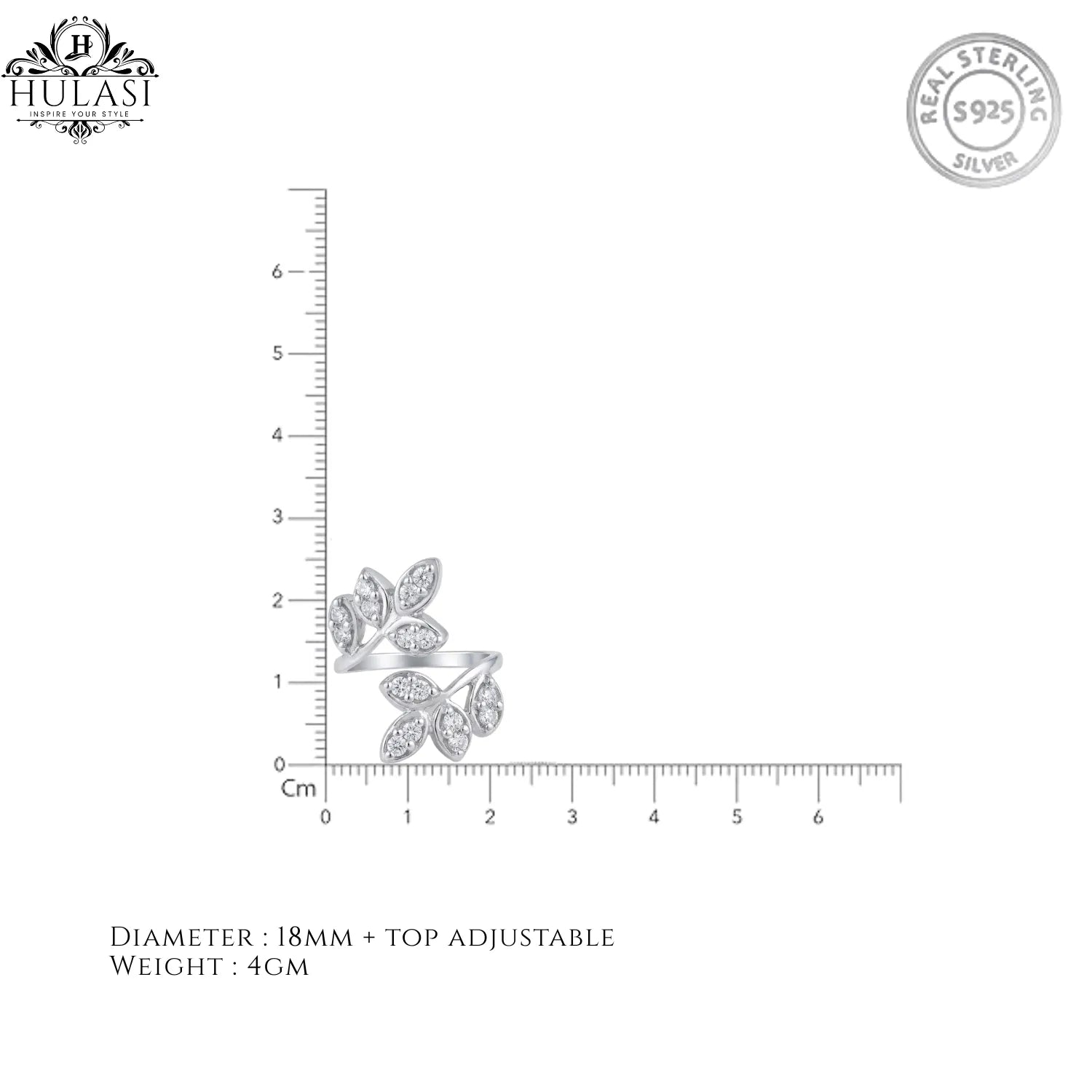 Hulasi 925 Sterling Silver Butterfly Leaf CZ Adjustable Ring for Women