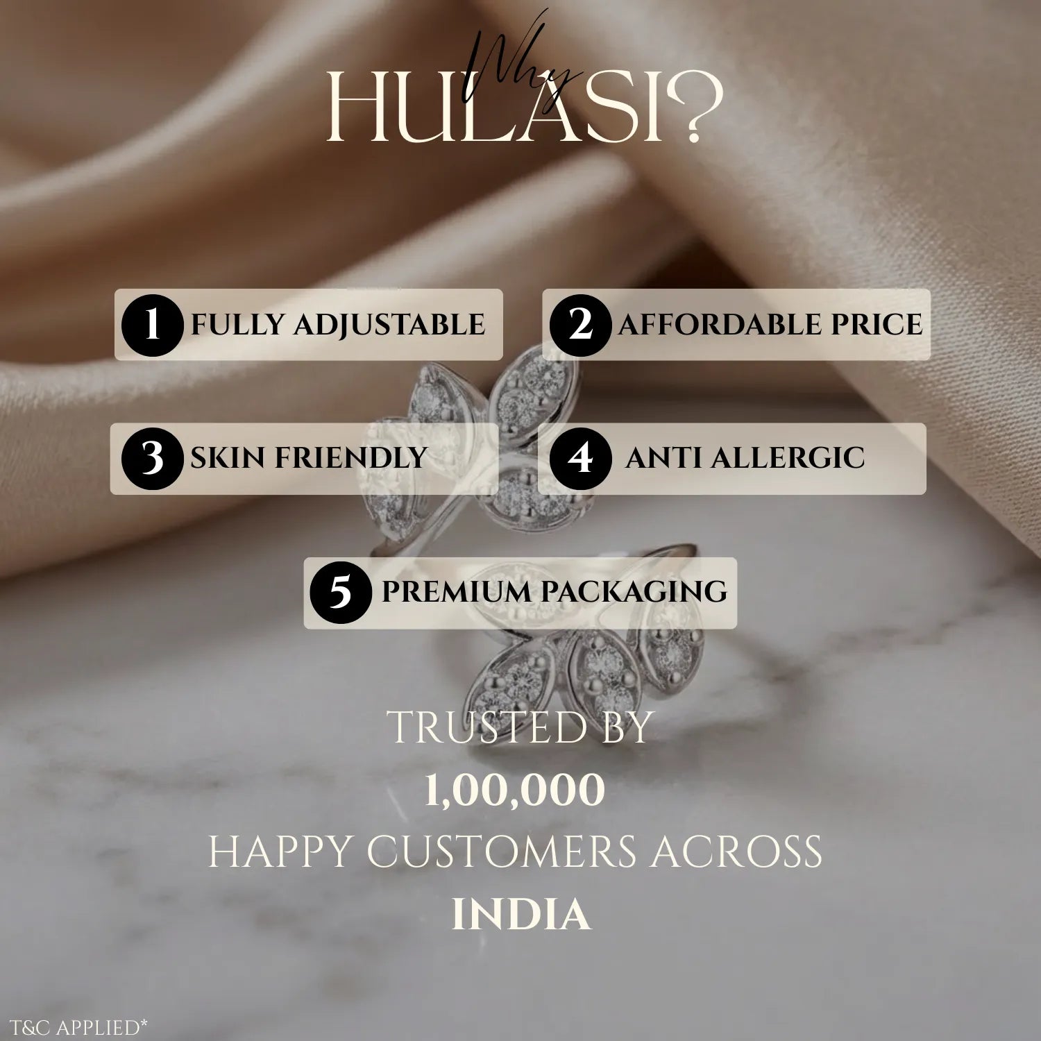 Hulasi 925 Sterling Silver Butterfly Leaf CZ Adjustable Ring for Women