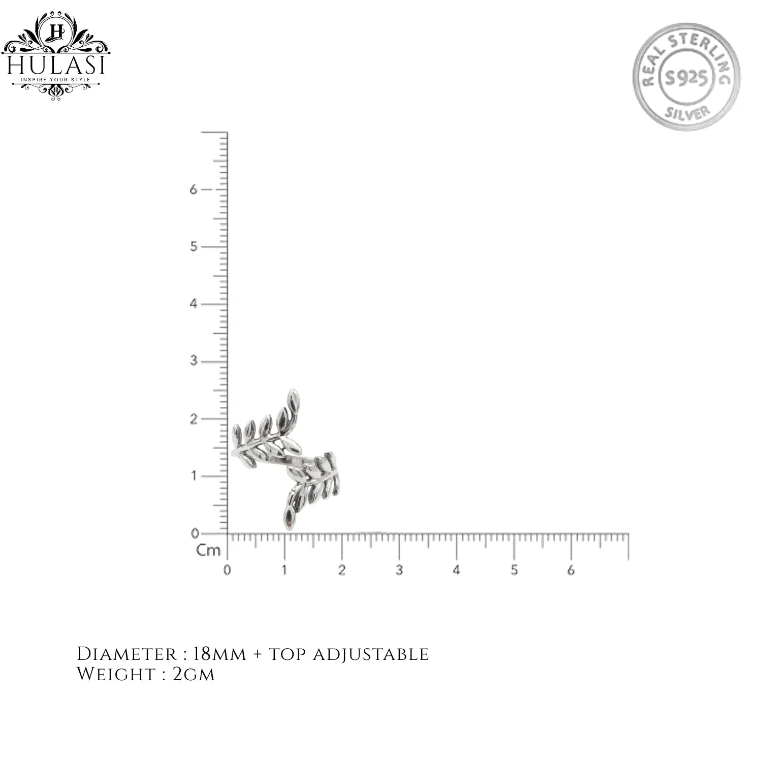 Hulasi 925 Sterling Silver Olive Branch Leaf Adjustable Ring for Women