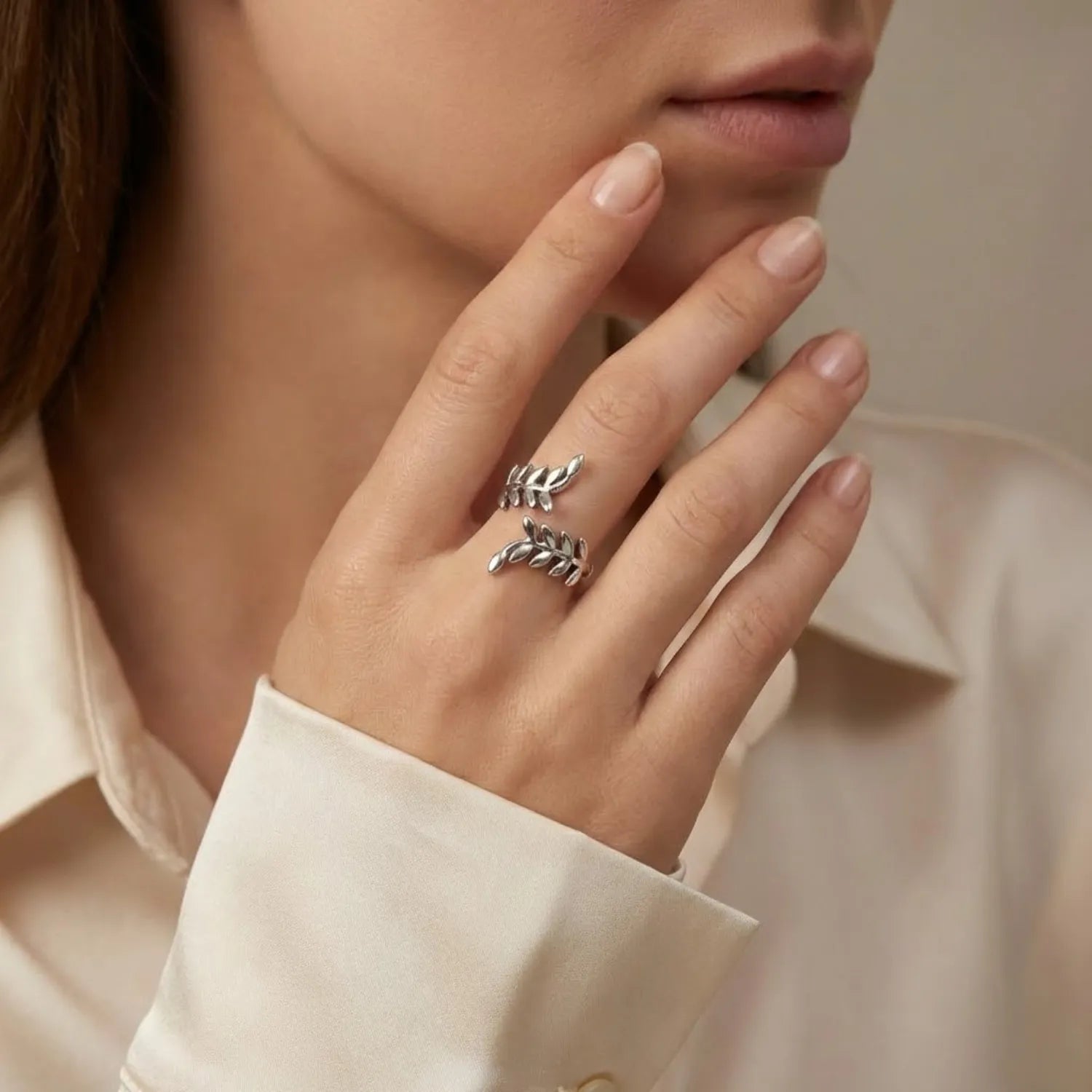 Hulasi 925 Sterling Silver Olive Branch Leaf Adjustable Ring for Women