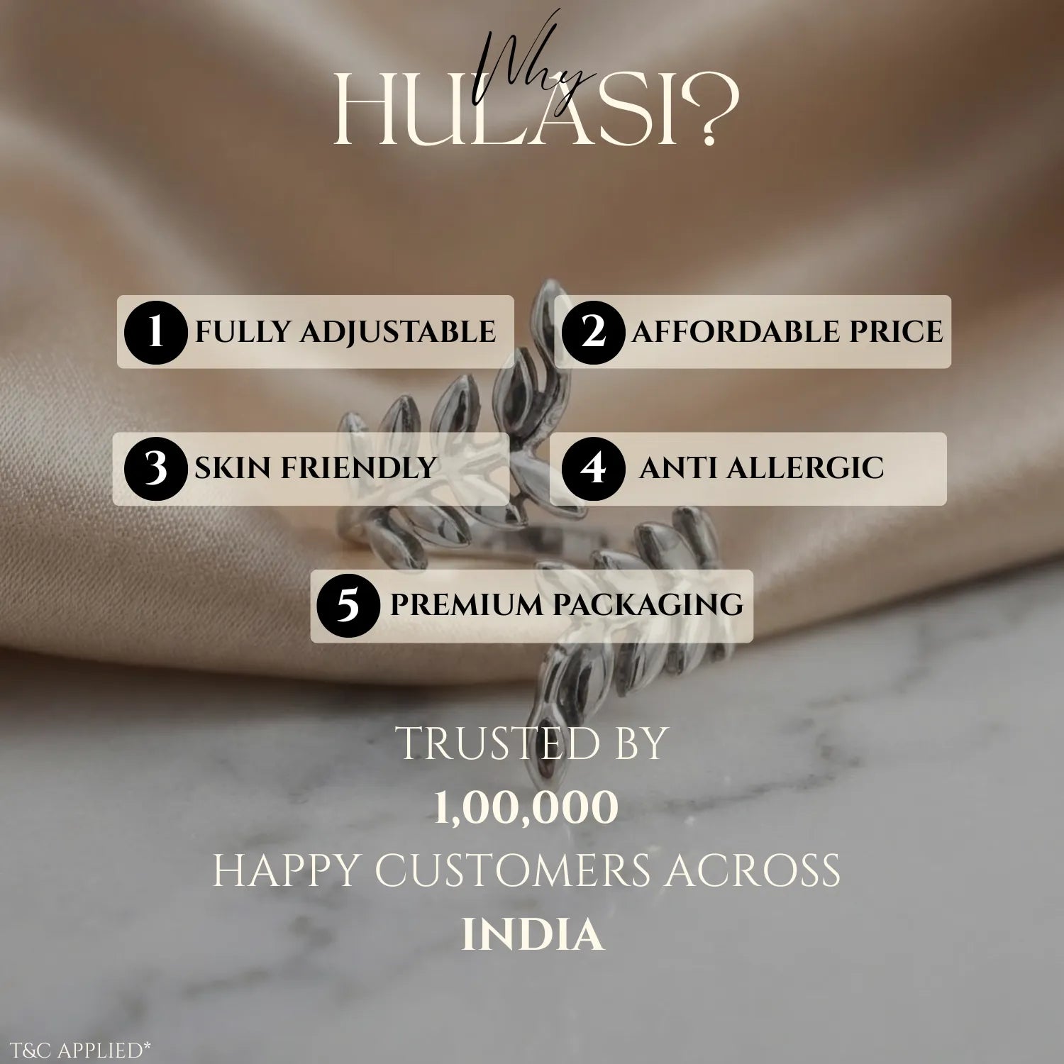 Hulasi 925 Sterling Silver Olive Branch Leaf Adjustable Ring for Women