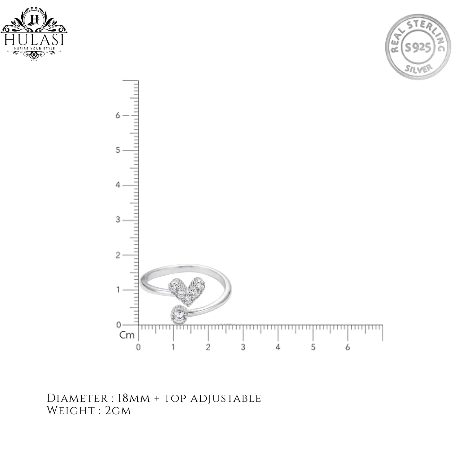 Hulasi 925 Sterling Silver Double Heart CZ Adjustable Ring for Women