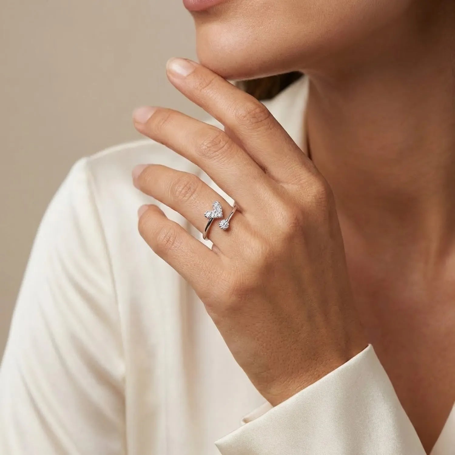 Hulasi 925 Sterling Silver Double Heart CZ Adjustable Ring for Women