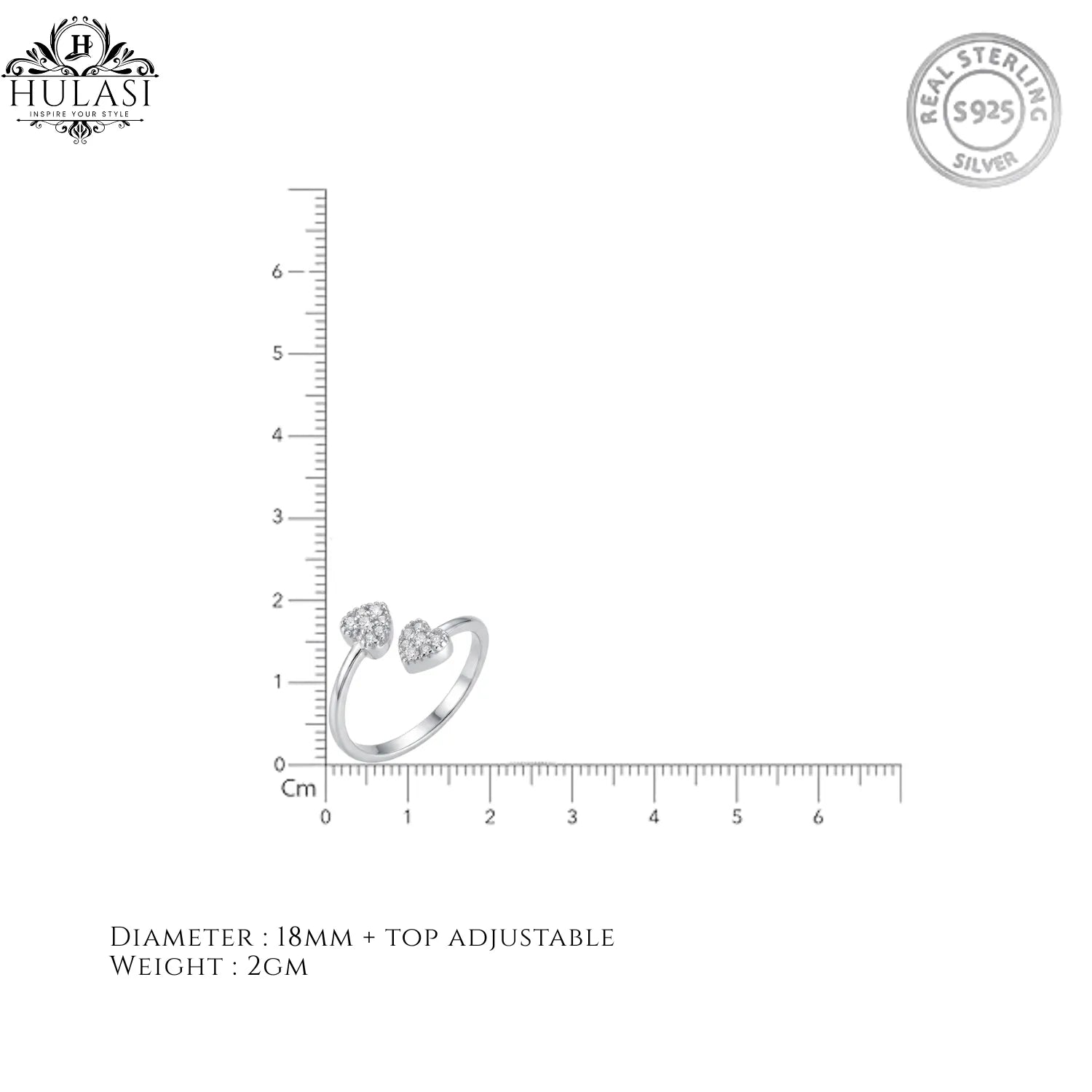 Hulasi 925 Sterling Silver Bow Ribbon CZ Adjustable Ring for Women