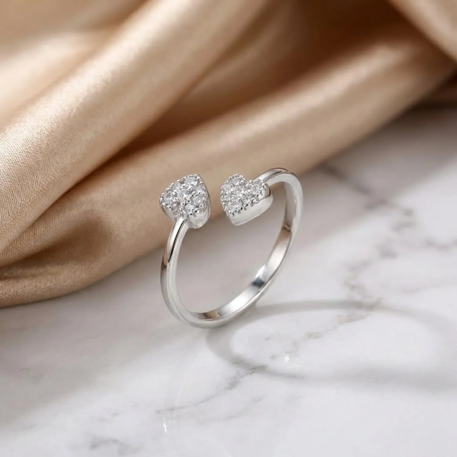 Hulasi 925 Sterling Silver Bow Ribbon CZ Adjustable Ring for Women