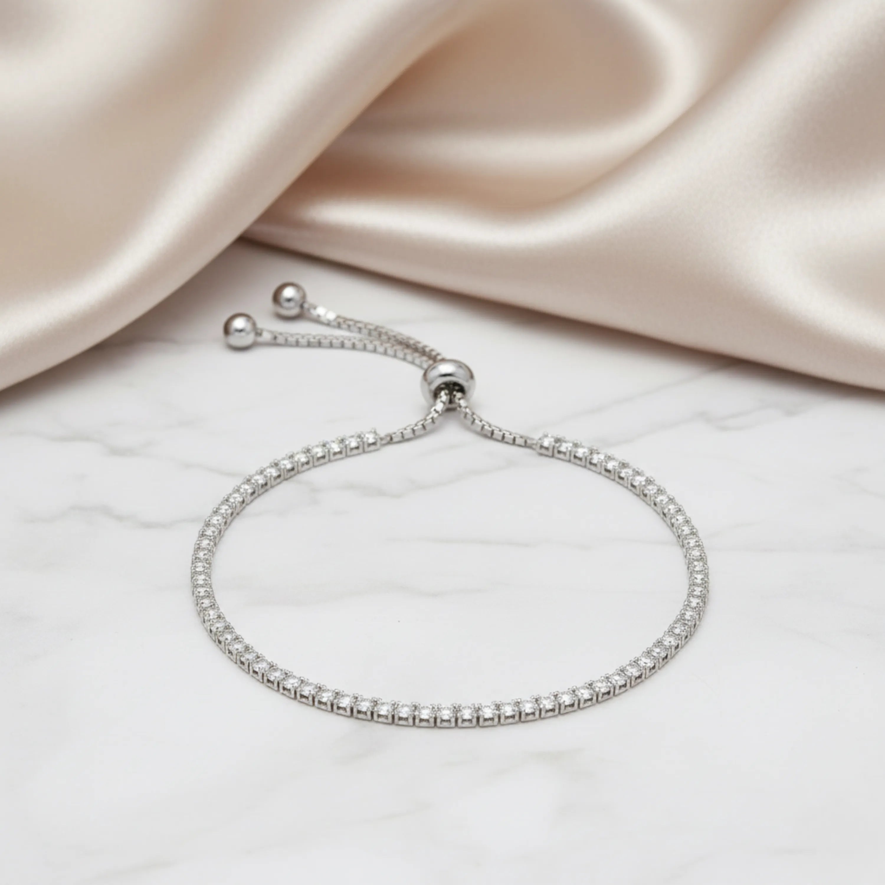 Hulasi Women 925 Sterling Silver Classic Cubic Zirconia Tennis Slider Bracelet 24cm