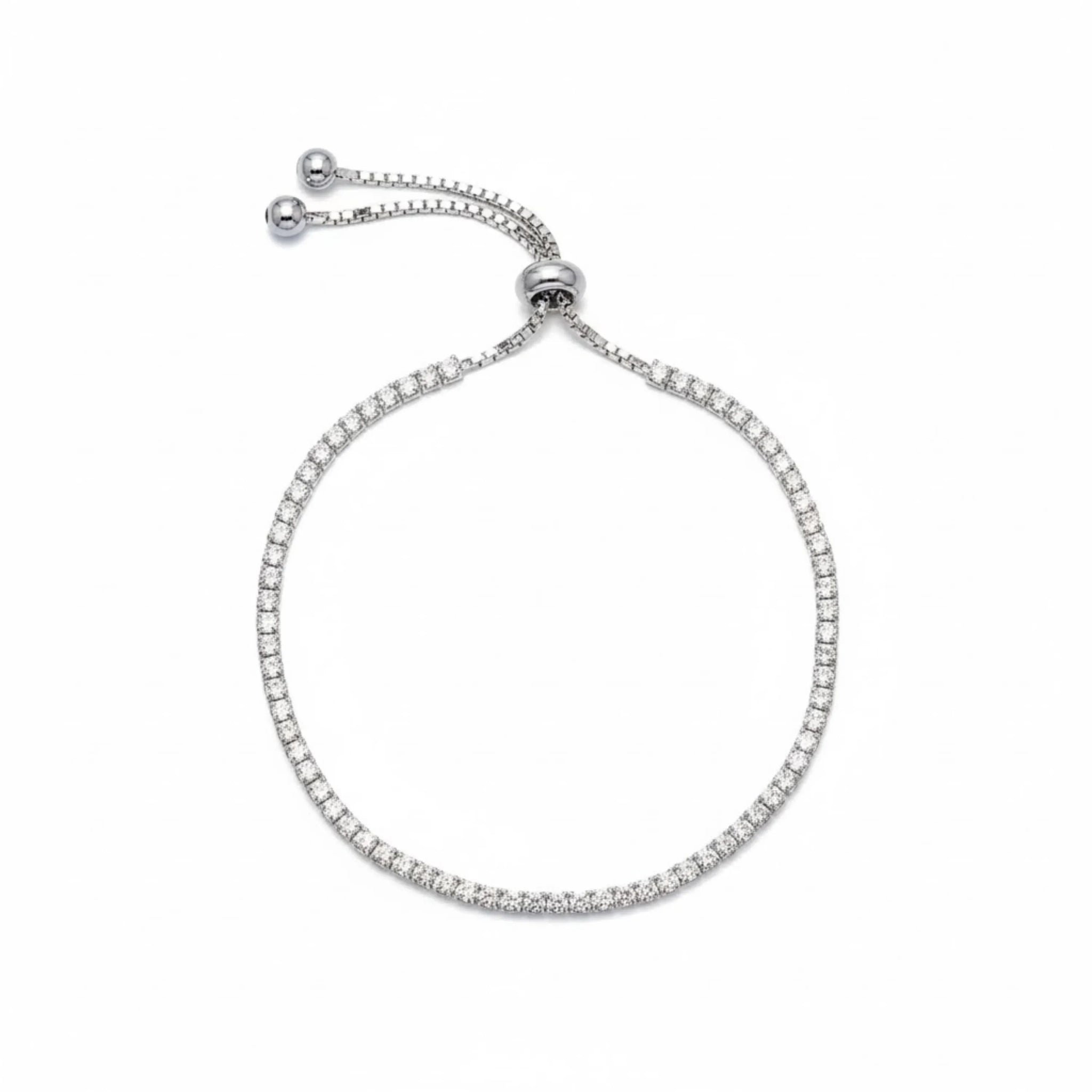 Hulasi Women 925 Sterling Silver Classic Cubic Zirconia Tennis Slider Bracelet 24cm