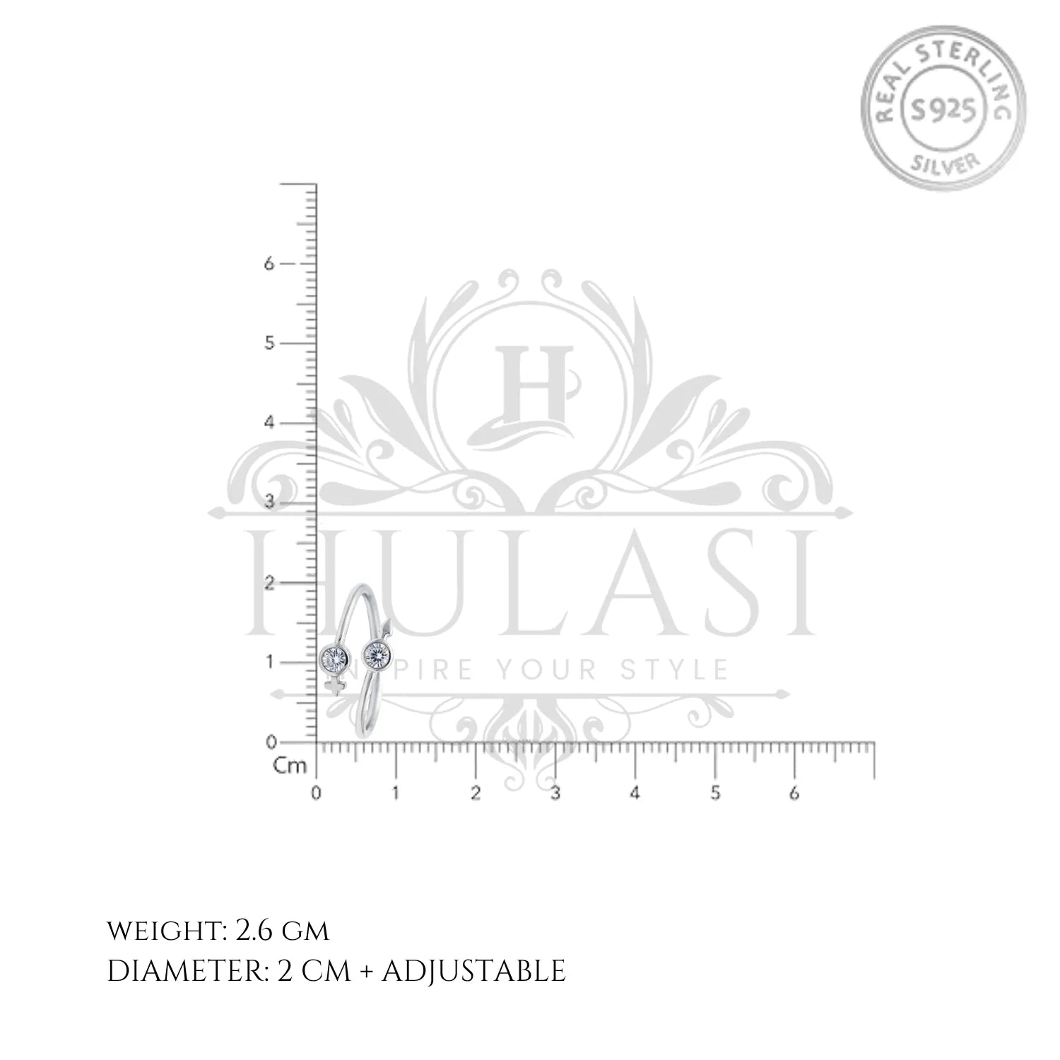 Two-Stone Spark Adjustable 925 Toe Ring