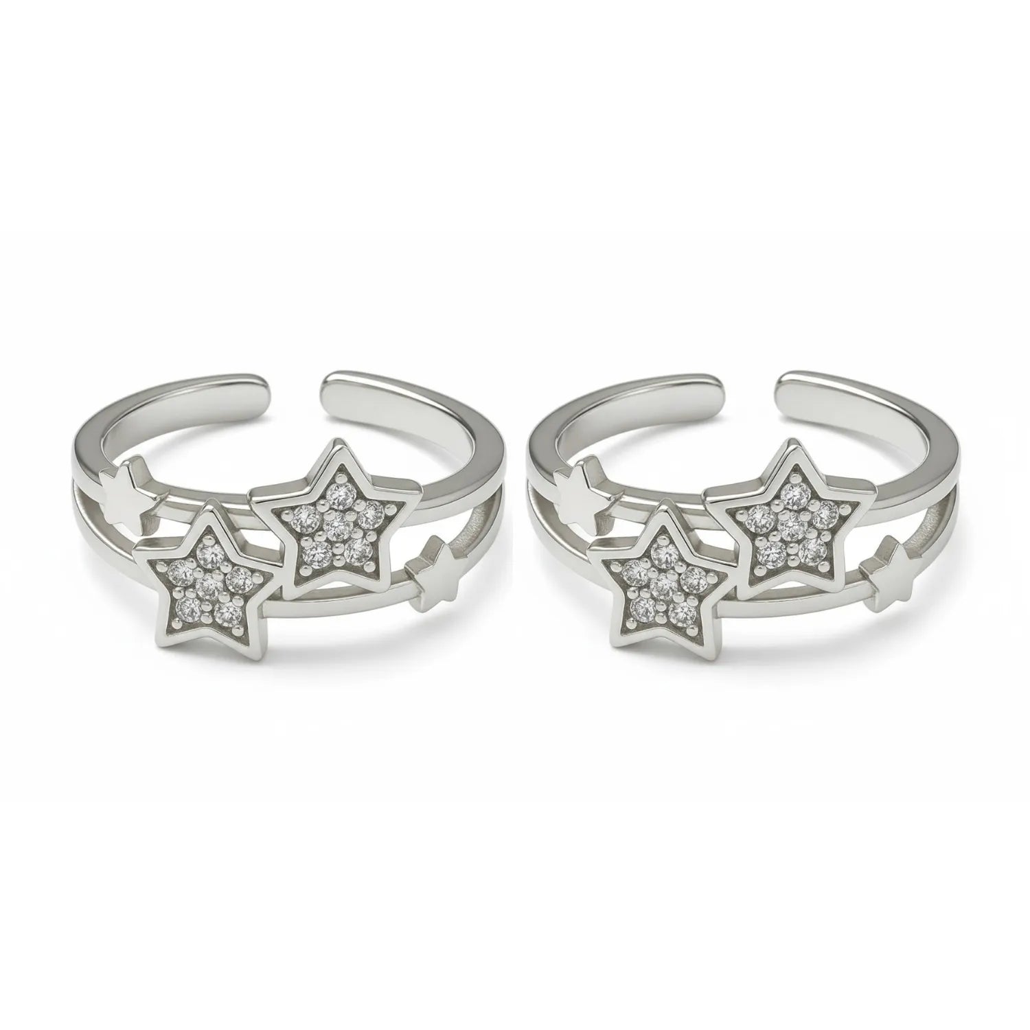 Sparkling Triple Star Toe Ring in Silver