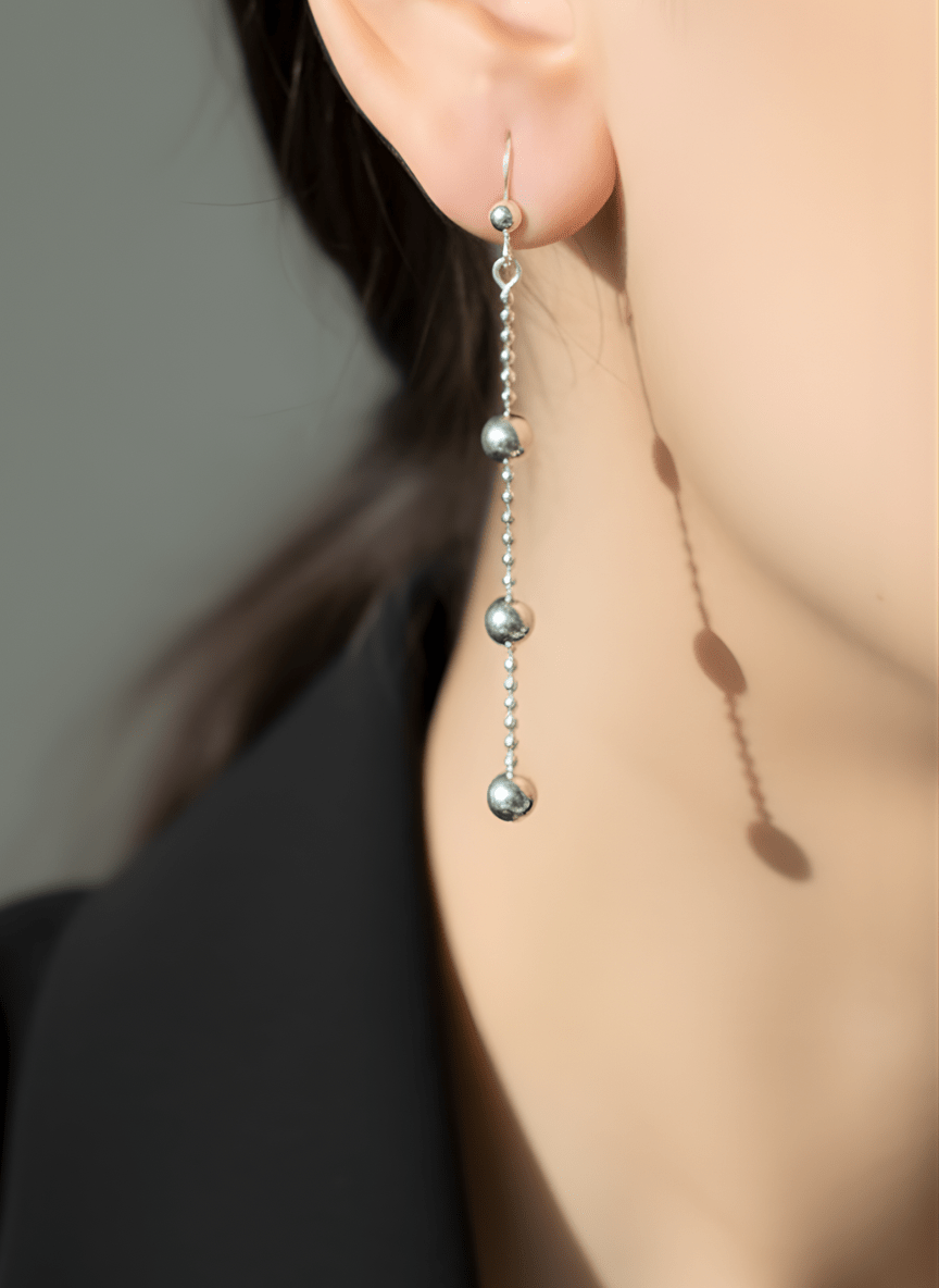 Silver Ball Line Drops Earrings