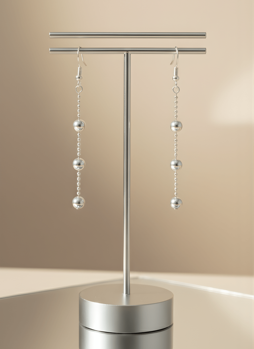 Silver Ball Line Drops Earrings