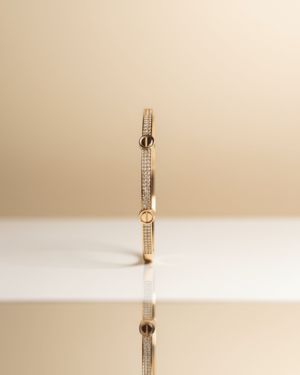 Studded Rhinestones Rose Gold Plated Sterling Silver Bangle Bracelet