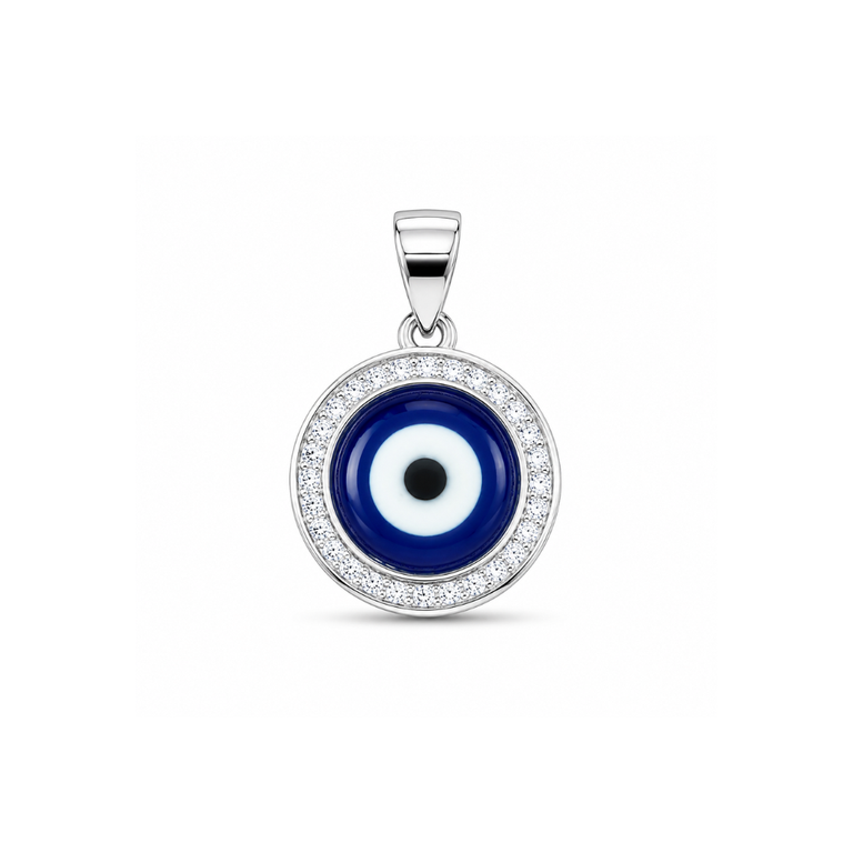 925 Sterling Silver Round Blue Evil Eye Pendant | Hulasi