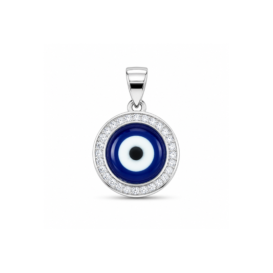 925 Sterling Silver Round Blue Evil Eye Pendant | Hulasi